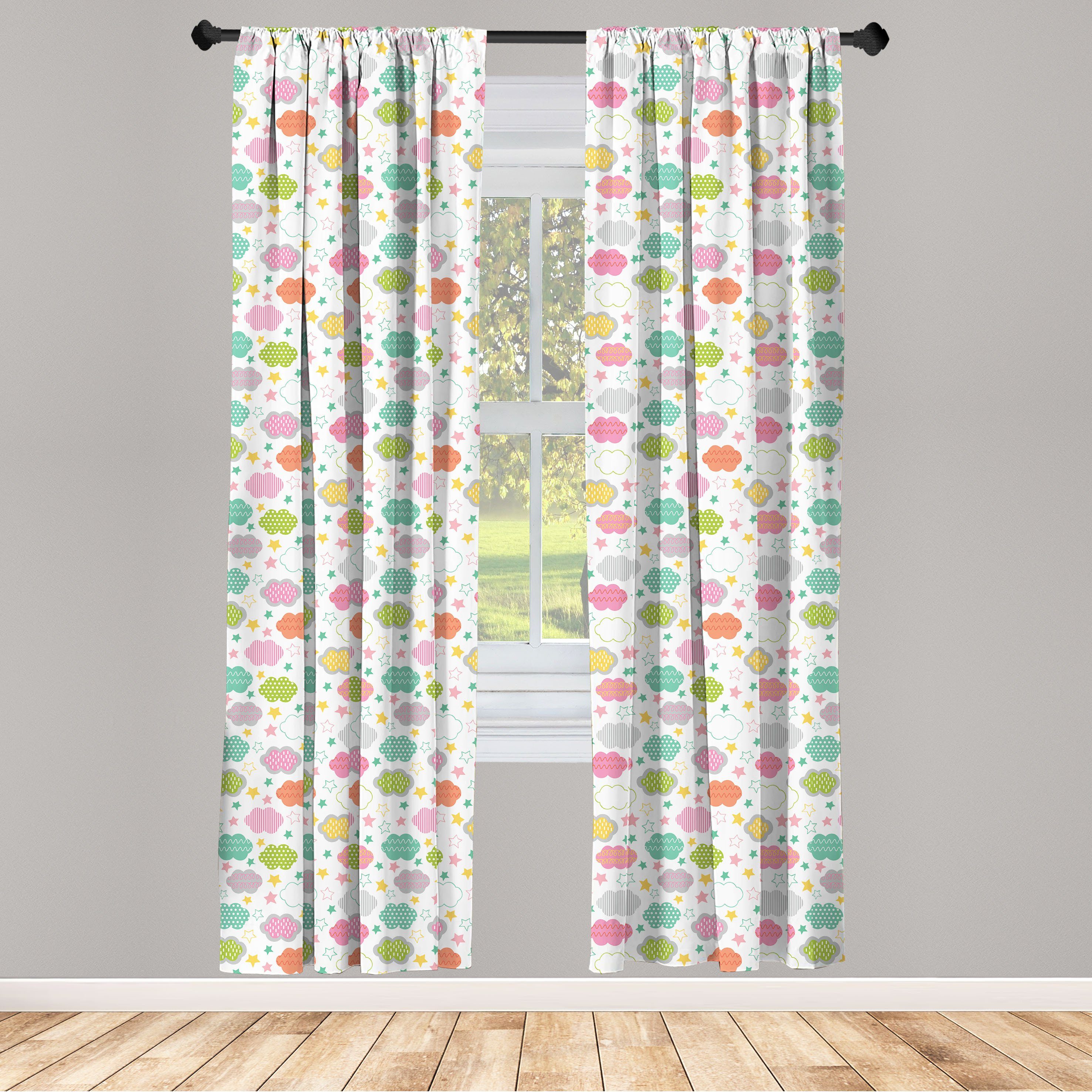 Gardine Vorhang für Wohnzimmer Schlafzimmer Dekor, Abakuhaus, Microfaser, Wolken Pastel Sky Elements Kinder | Fertiggardinen