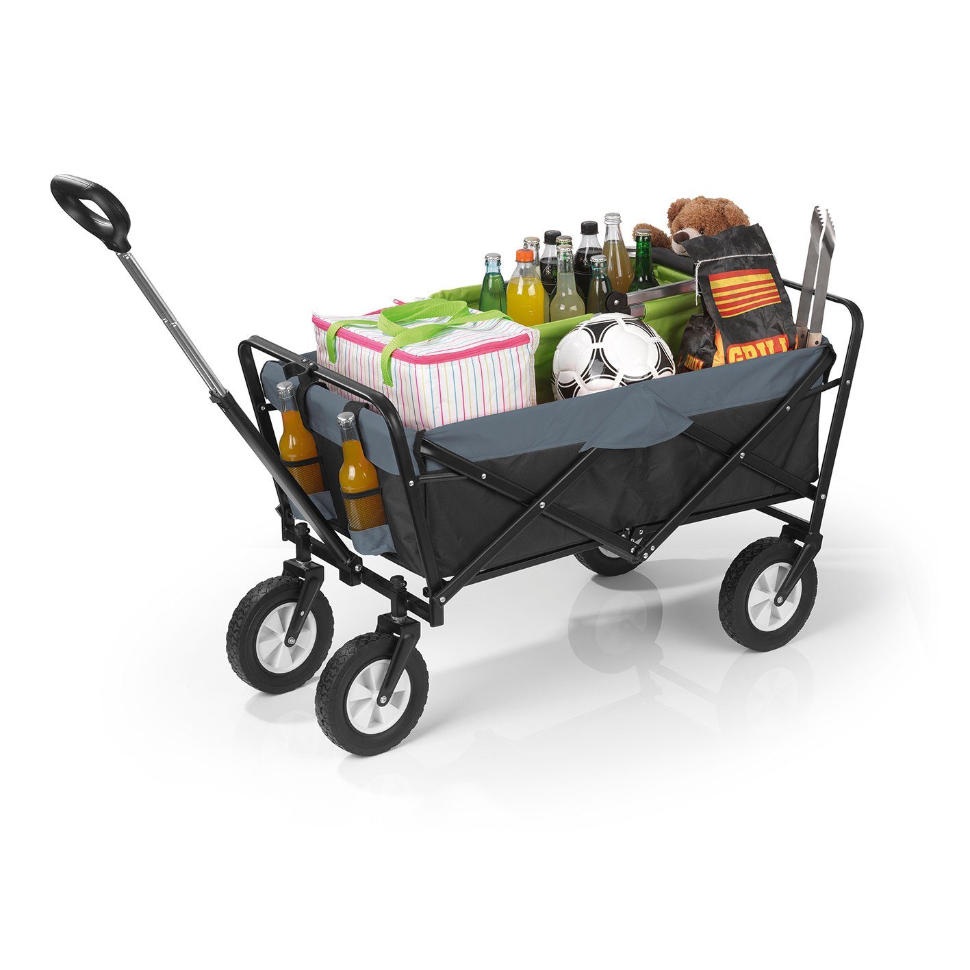 EASYmaxx Bollerwagen faltbar grau/schwarz 80kg 61x100x50cm, 360°-Drehgelenkvorderräder