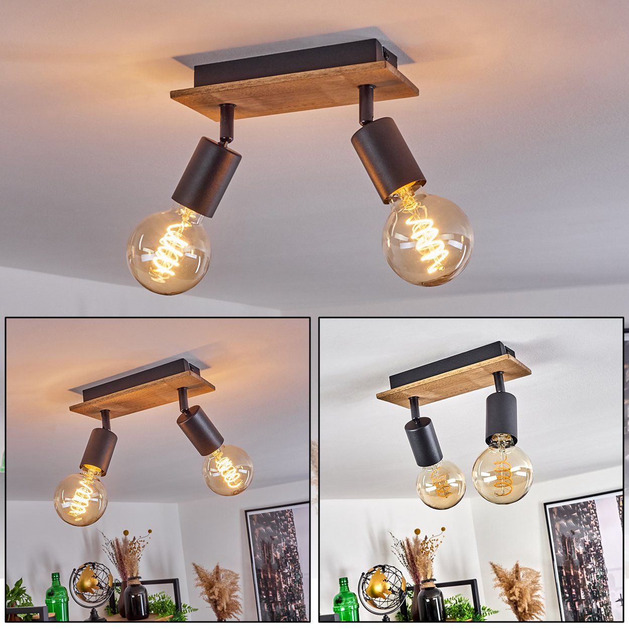 hofstein Deckenleuchte »Agnino« Deckenlampe aus Metall/Holz in Schwarz/Natu günstig online kaufen