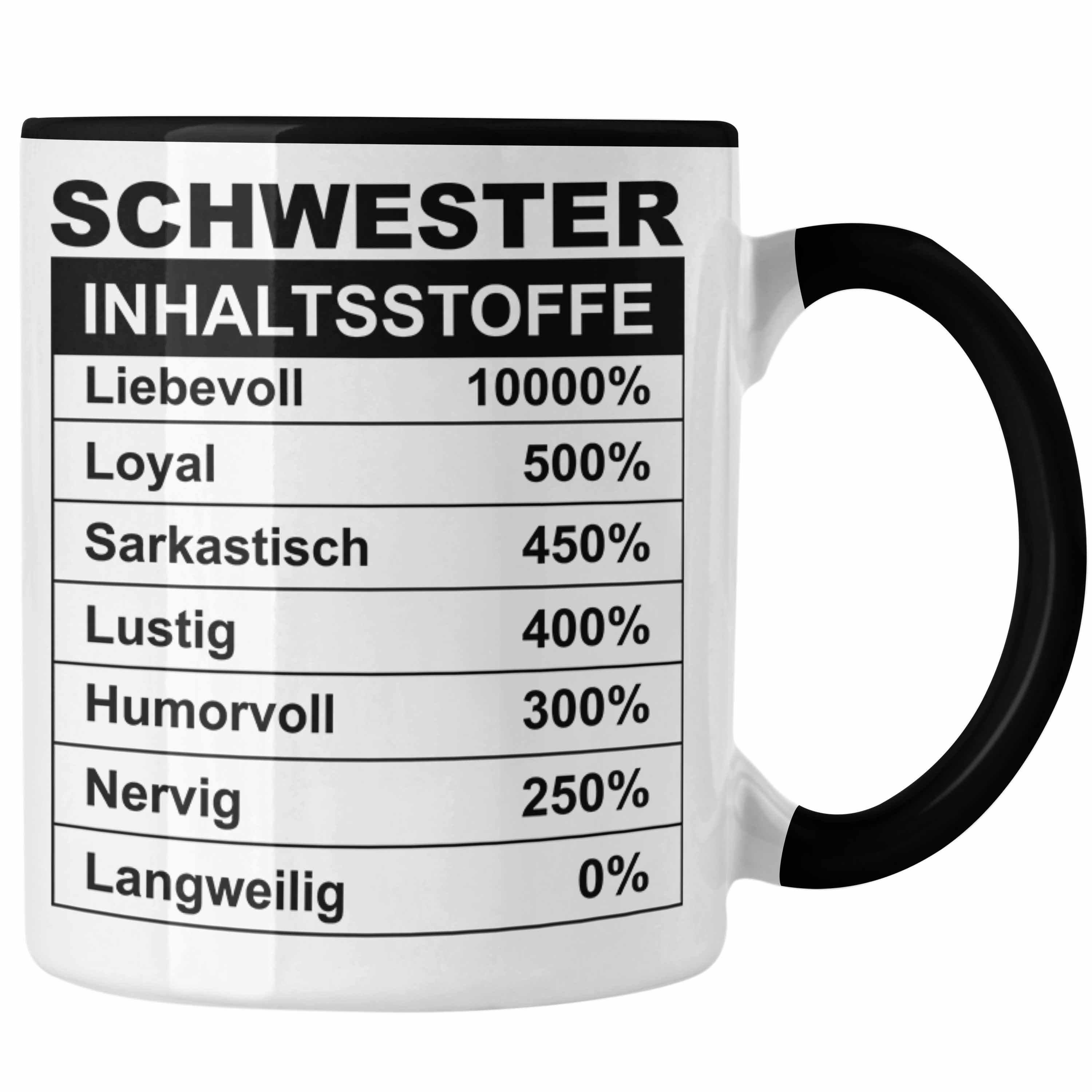 Spruch Schwarz Tasse Geschenkidee Inhalsstoffe für Sprüche Geschenk Beste - Trendation Schwester Geburtstag Tasse Schwester Trendation