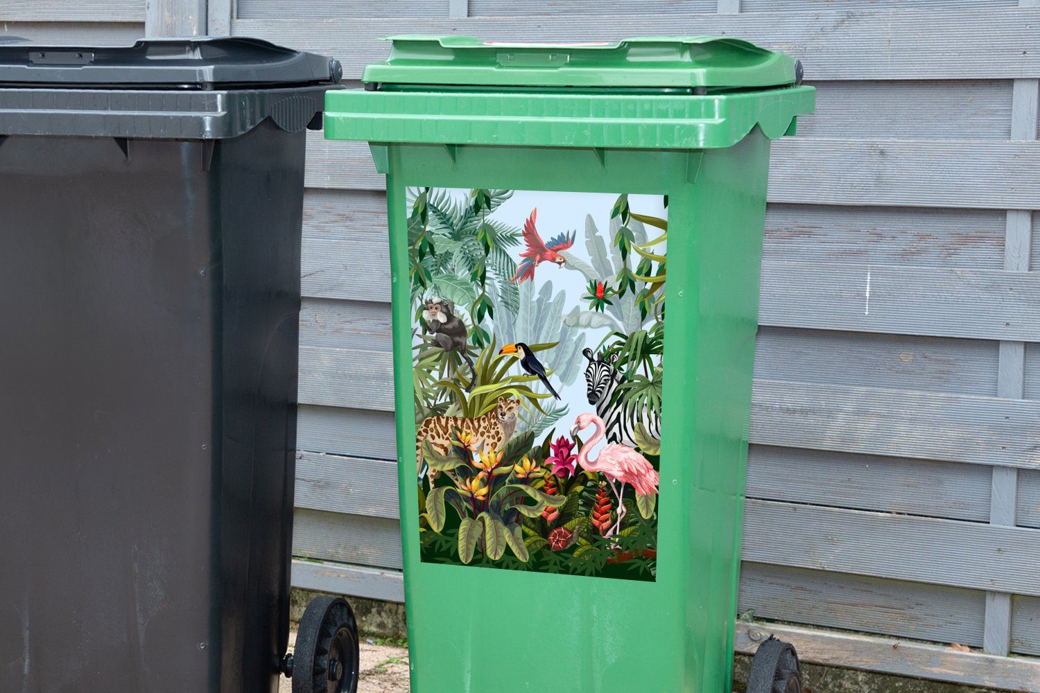 MuchoWow Wandsticker Dschungel - Natur Zebra Container, Mädchen Jungen Kinder - - - Abfalbehälter Sticker, (1 - Mülltonne, Mülleimer-aufkleber, - Flamingo St)