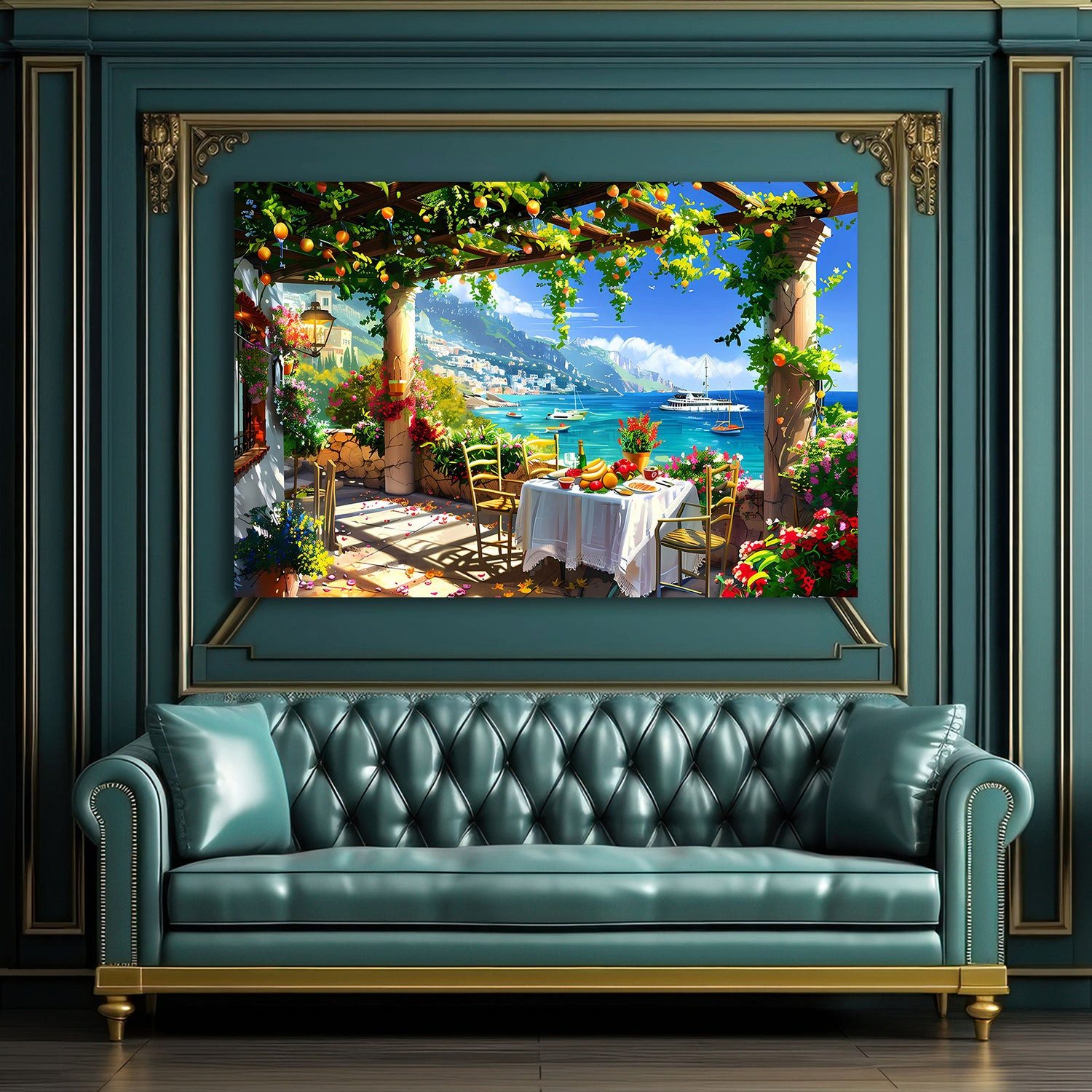 Artedinoi Leinwandbild Mediterrane Terrasse Meerblick Italien Wandbild Leinwandbild Kunstdruc, Mediterrane Terrasse mit Meerblick – Bild 2 von 5