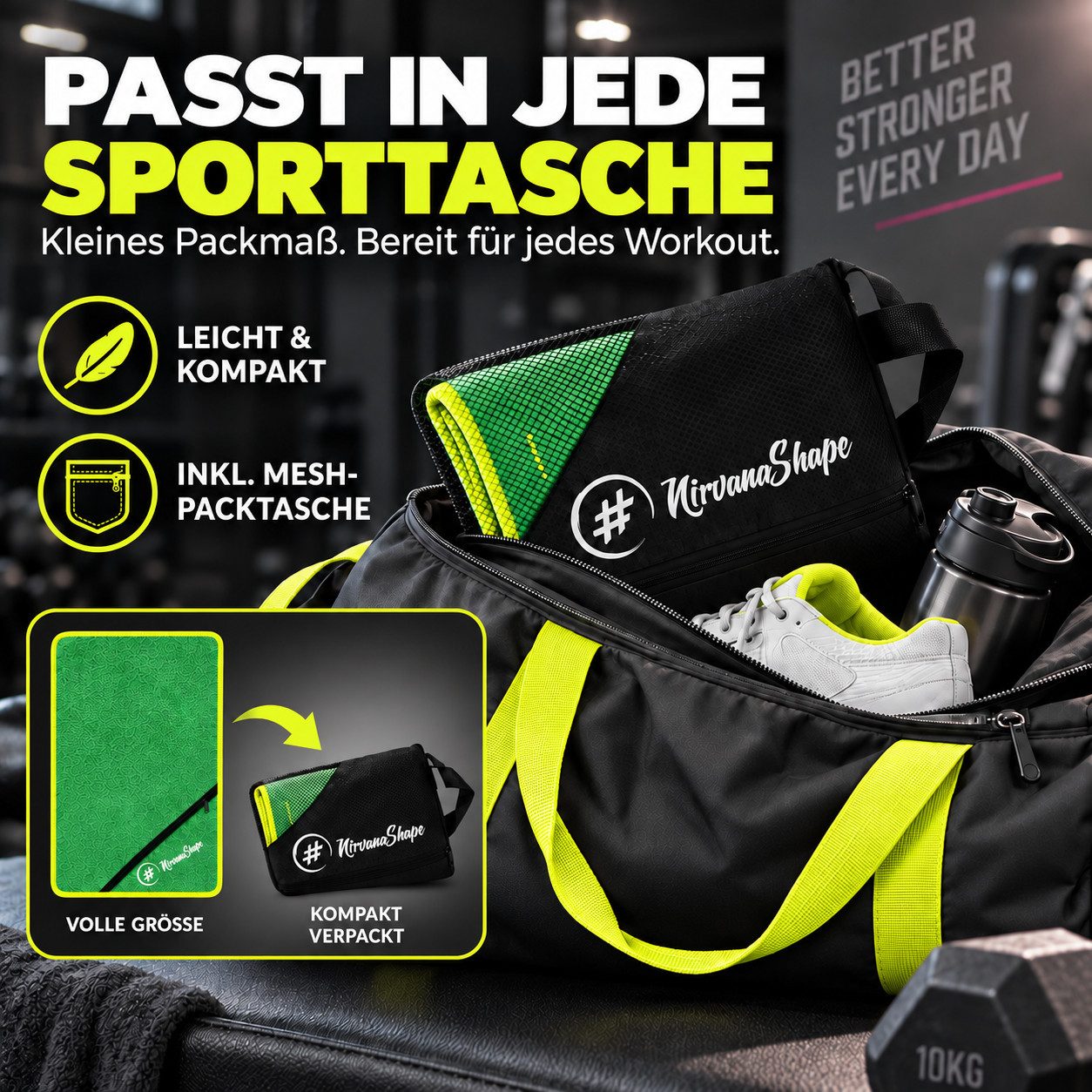 NirvanaShape Sporthandtuch NirvanaShape Mikrofaser Fitnesshandtuch mit Ecktasche und Knöpfen, saugfähig, leicht, schnelltrocknend, für Reisen, Fitness, Yoga, Sa – Bild 5 von 5