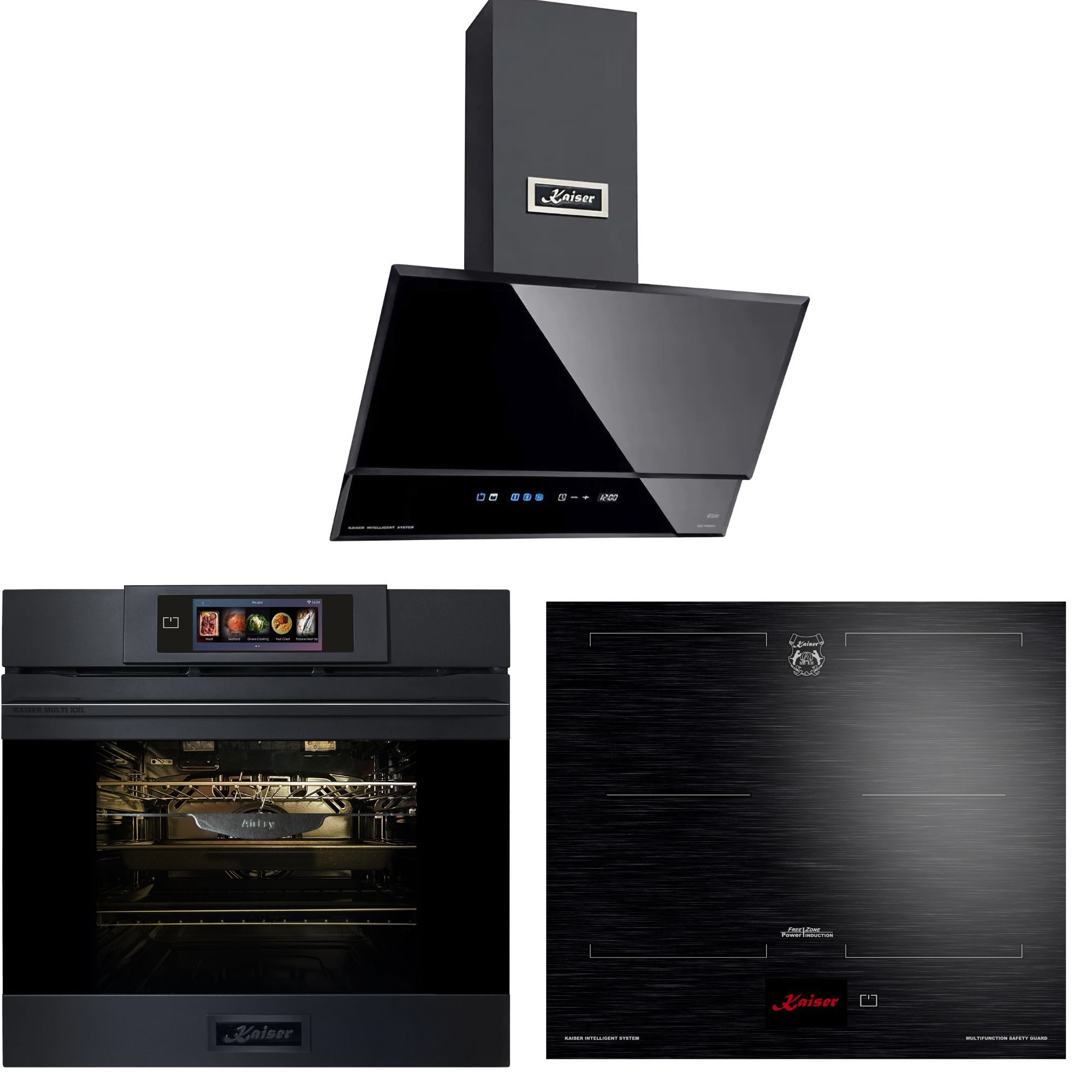 Kaiser Küchengeräte Backofen-Set Herd Set Autark Herd Set Autark Einbaubackofen XXL Multi 29, Multifunktions-Elektro-Backofen mit Pyrolise und Dampfreinigung, 60 cm+Induktionskochfeld 60 cm+Dunstabzugshaube 60 cm EH 6347+KCT 6140 FI+AT 6410 F ECO, mit 1-fach-Teleskopauszug