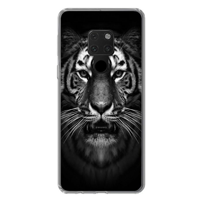 MuchoWow Handyhülle Tiger - Tiere - Schwarz - Weiß - Porträt - Wild Phone Case Handyhülle Huawei Mate 20 Silikon Schutzhülle
