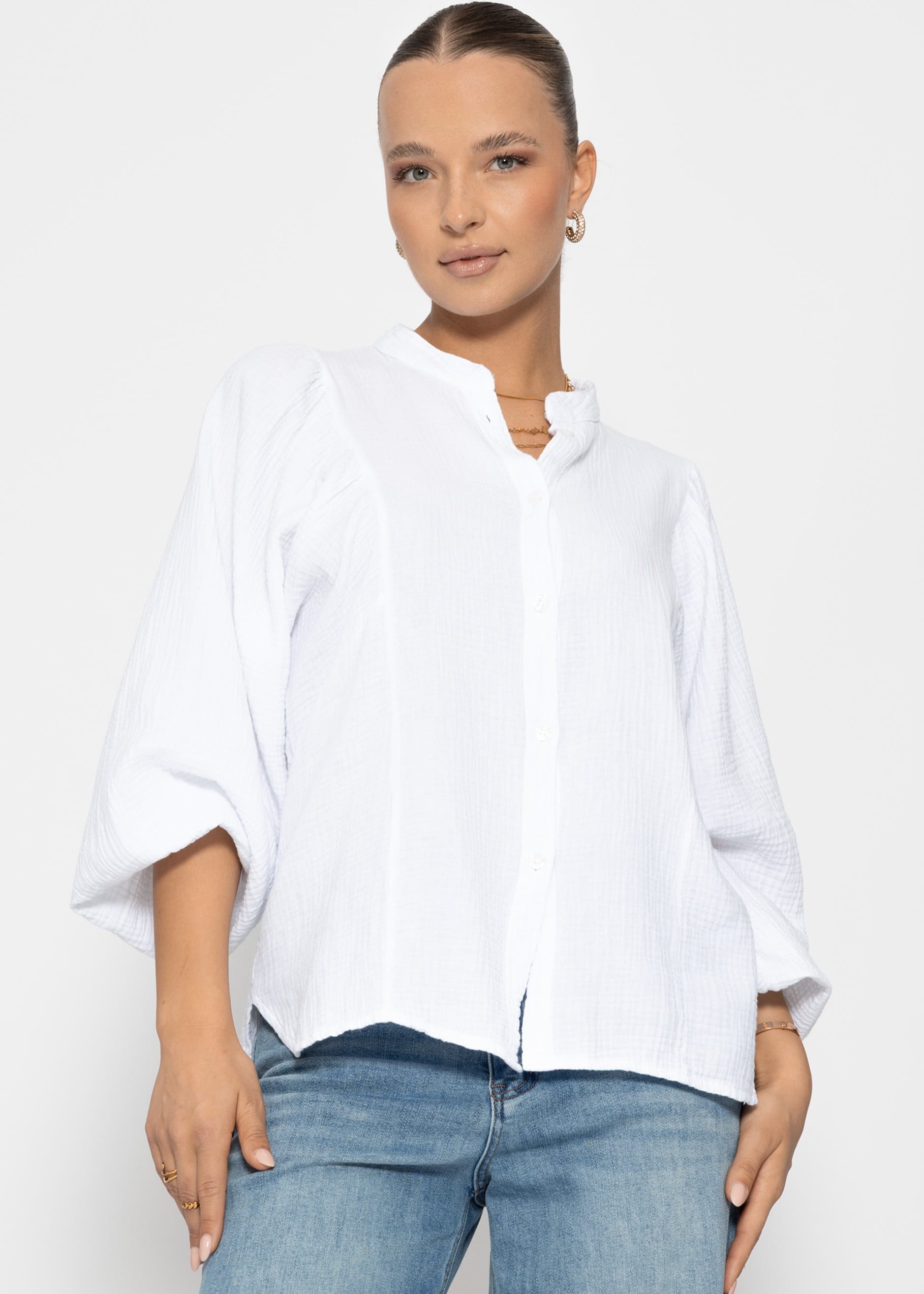 SASSYCLASSY Langarmbluse Oversize Musselin Bluse Damen mit Fledermausärmeln günstig online kaufen
