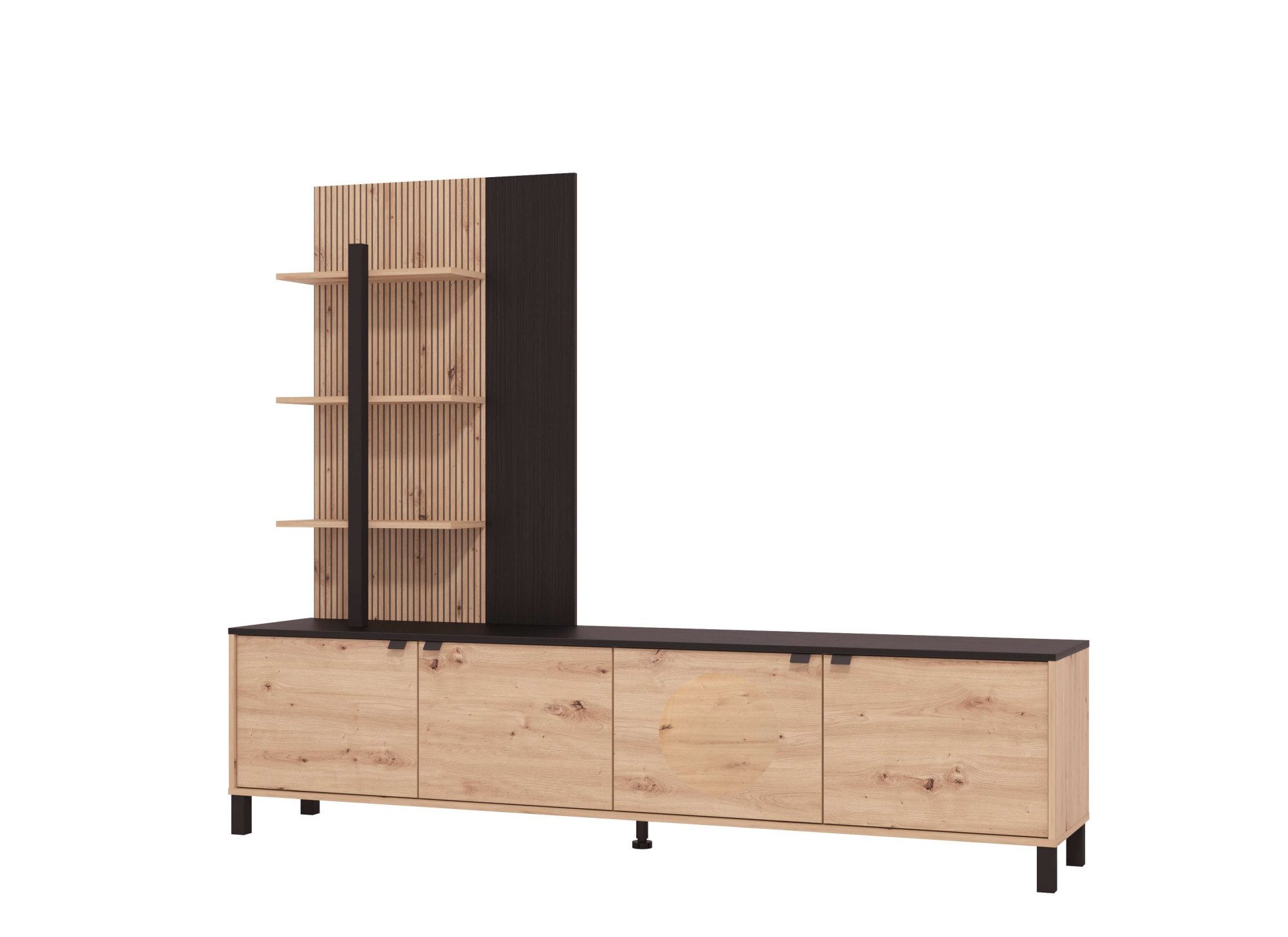 Home affaire Wohnwand Margate inkl.TV-Board und Standregal, 208 cm, mit dekorativen schwarzen Streifen, metallgriffe – Bild 4 von 5
