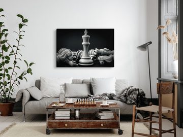 Sinus Art Leinwandbild 120x80cm Wandbild auf Leinwand Schach Schachfiguren Schwarz Weiß Schac, (1 St)