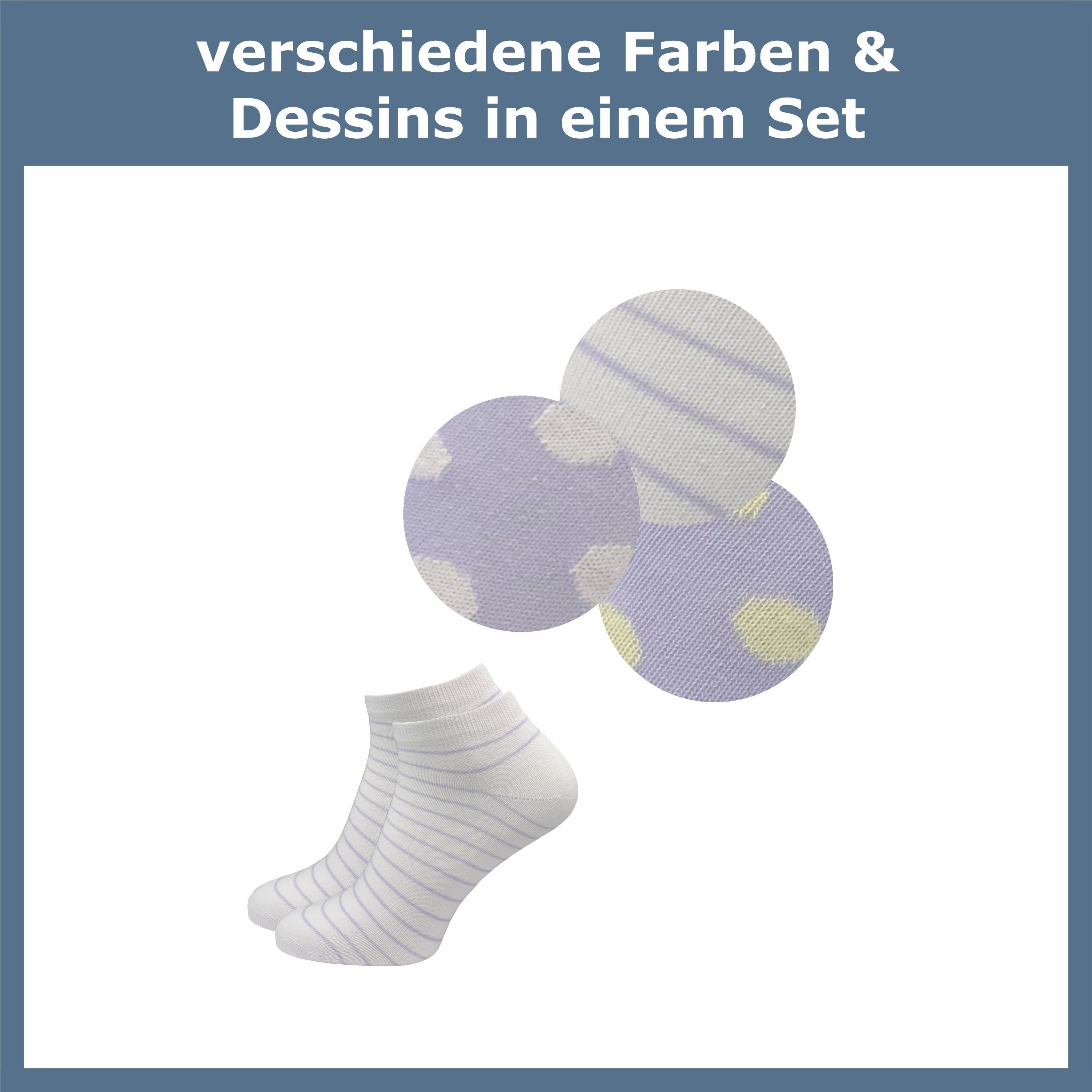 Extra farbig drückende für GAWILO (6 Kein verrutschen - Alltag in Paar) Naht - Damen Sneakersocken Bündchen elastischem - ohne Material Farben 3 & Freizeit schönen dank weiches