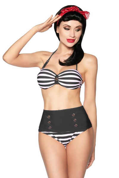 Samegame Bandeau-Bikini Vintage Marine Push-Up Bandeau-Bikini Rockabilly Bikini Set mit hohe Taille