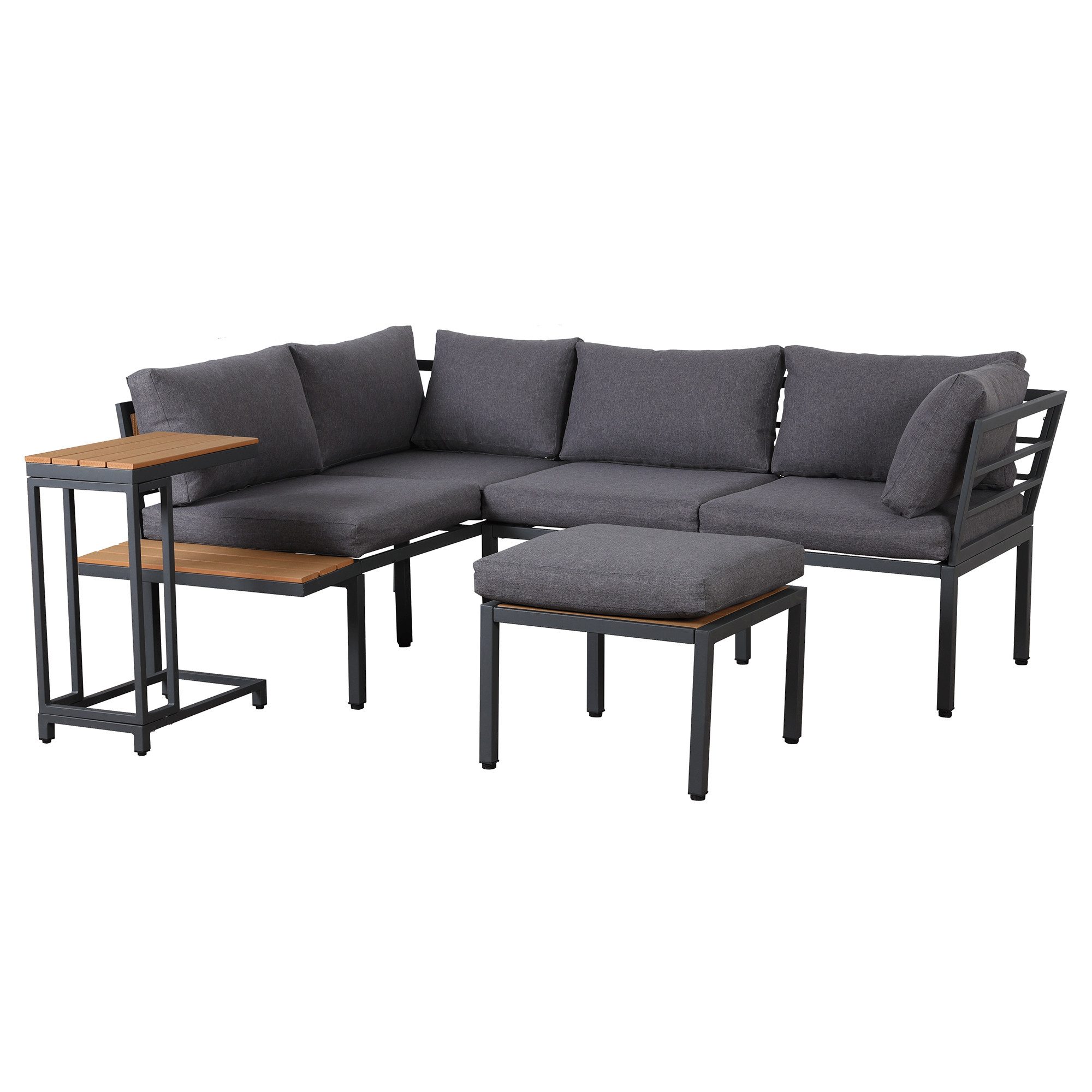 BBWL Gartenlounge-Set mit Sofa, Couchtisch und Beistelltisch, verzinkter Stahlrahmen, Gartenmöbel Set 3-tlg, flexibel für Balkon Garten grau + schwarz