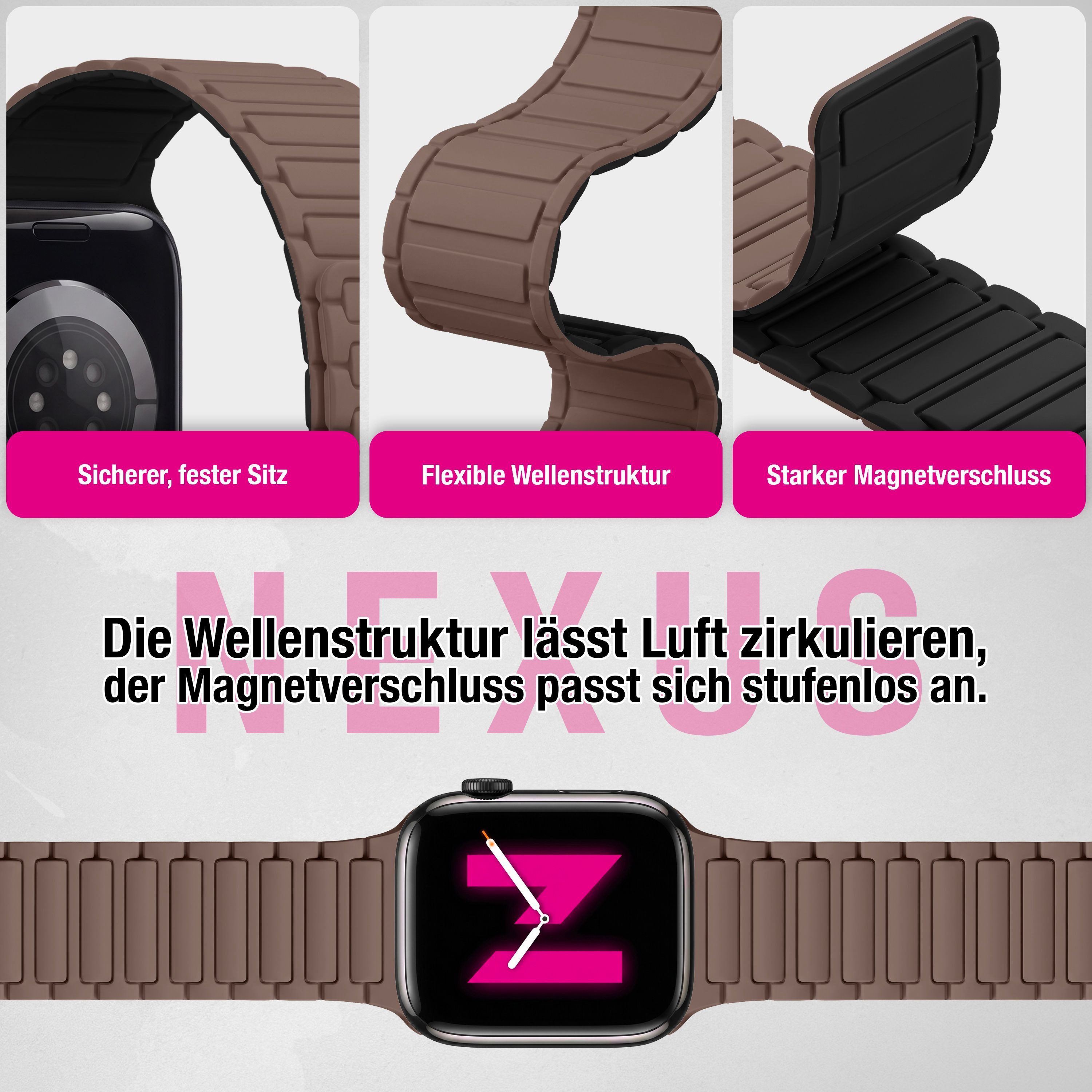Nalia Smartwatch-Armband Apple Watch 38/40/41/42mm, Magnetisches Silikon Ersatzband / für Sport Fitness Uhr / Wasserfest – Bild 3 von 5