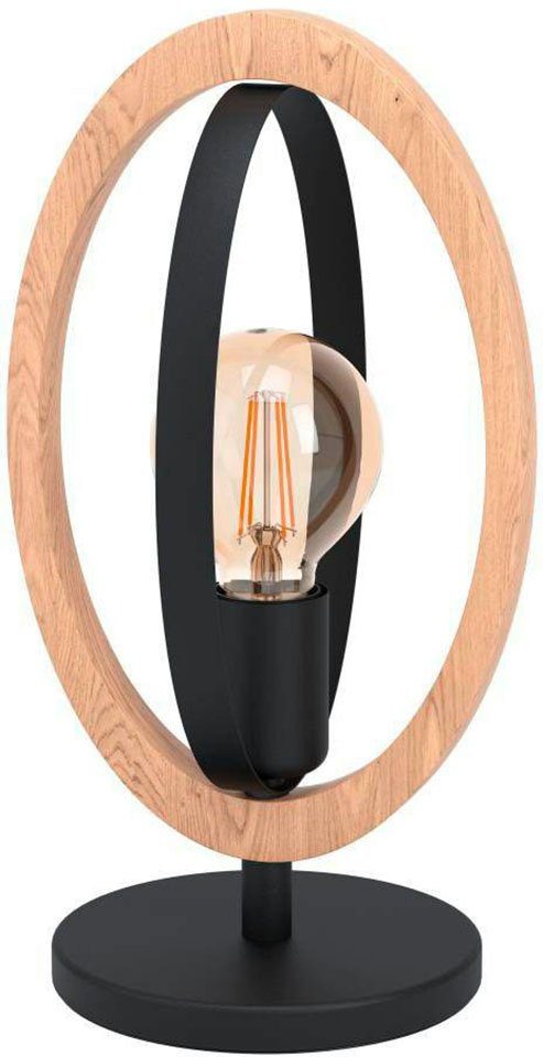 EGLO Tischleuchte BASILDON Tischlampe, Stahl und Holz, E27, IP20, Nachttischlampe, Lampe, Ein-/Ausschalter, ohne Leuchtmittel, Tischleuchte, L19 x B16 x H34,50, schwarz, braun, 1X40W exkl.