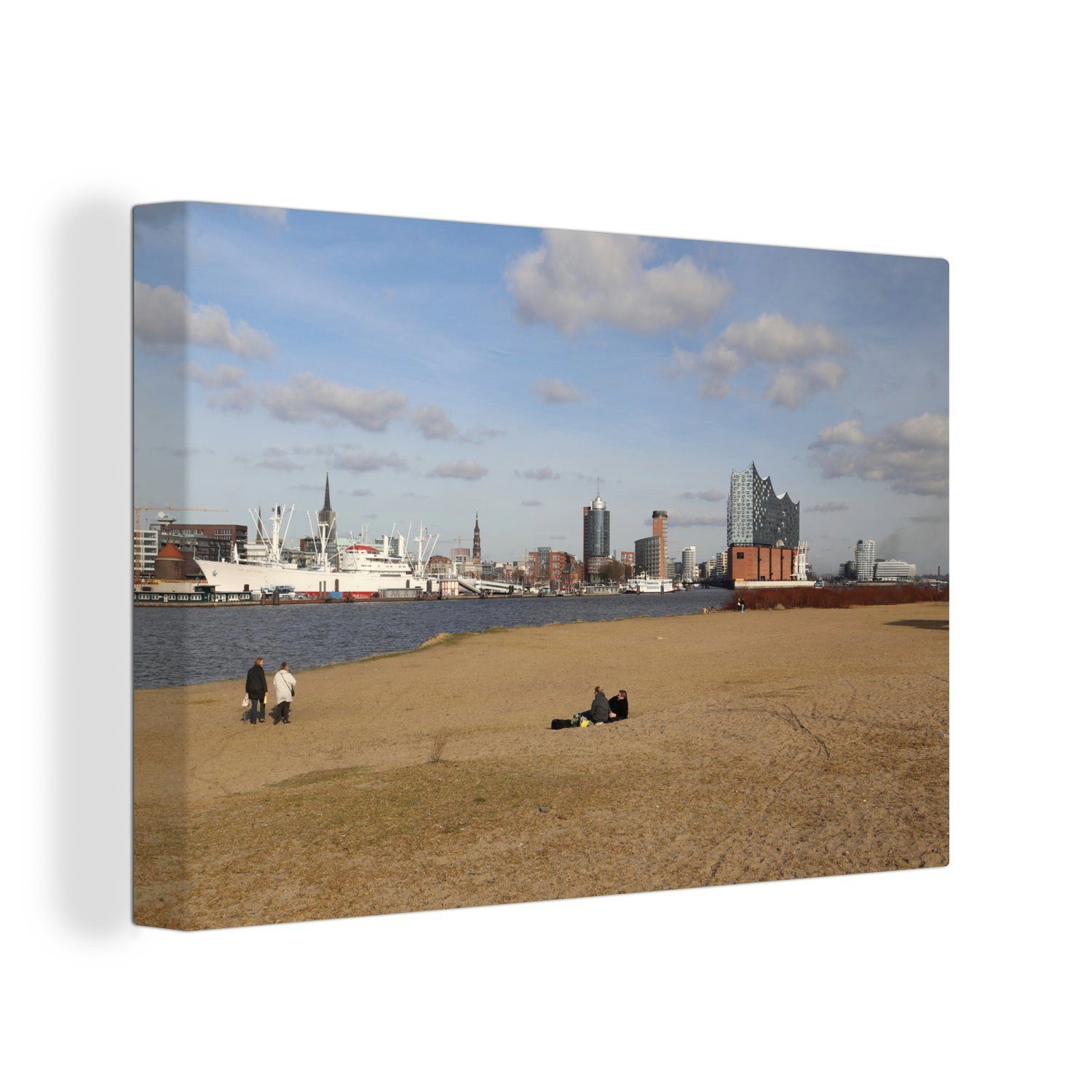 OneMillionCanvasses® Leinwandbild Ein Strand an der Elbe in Hamburg und ein günstig online kaufen