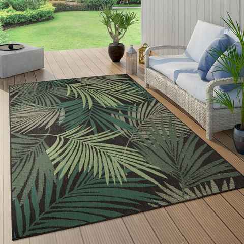 Teppich Ostende 534, Paco Home, rechteckig, Höhe: 4 mm, Flachgewebe, Motiv Palmenblätter, In- und Outdoor geeignet, Wohnzimmer