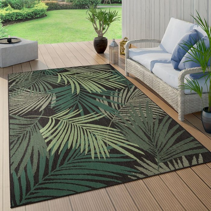 Teppich Ostende 534 Paco Home rechteckig Höhe: 4 mm Flachgewebe Motiv Palmenblätter In- und Outdoor geeignet Wohnzimmer