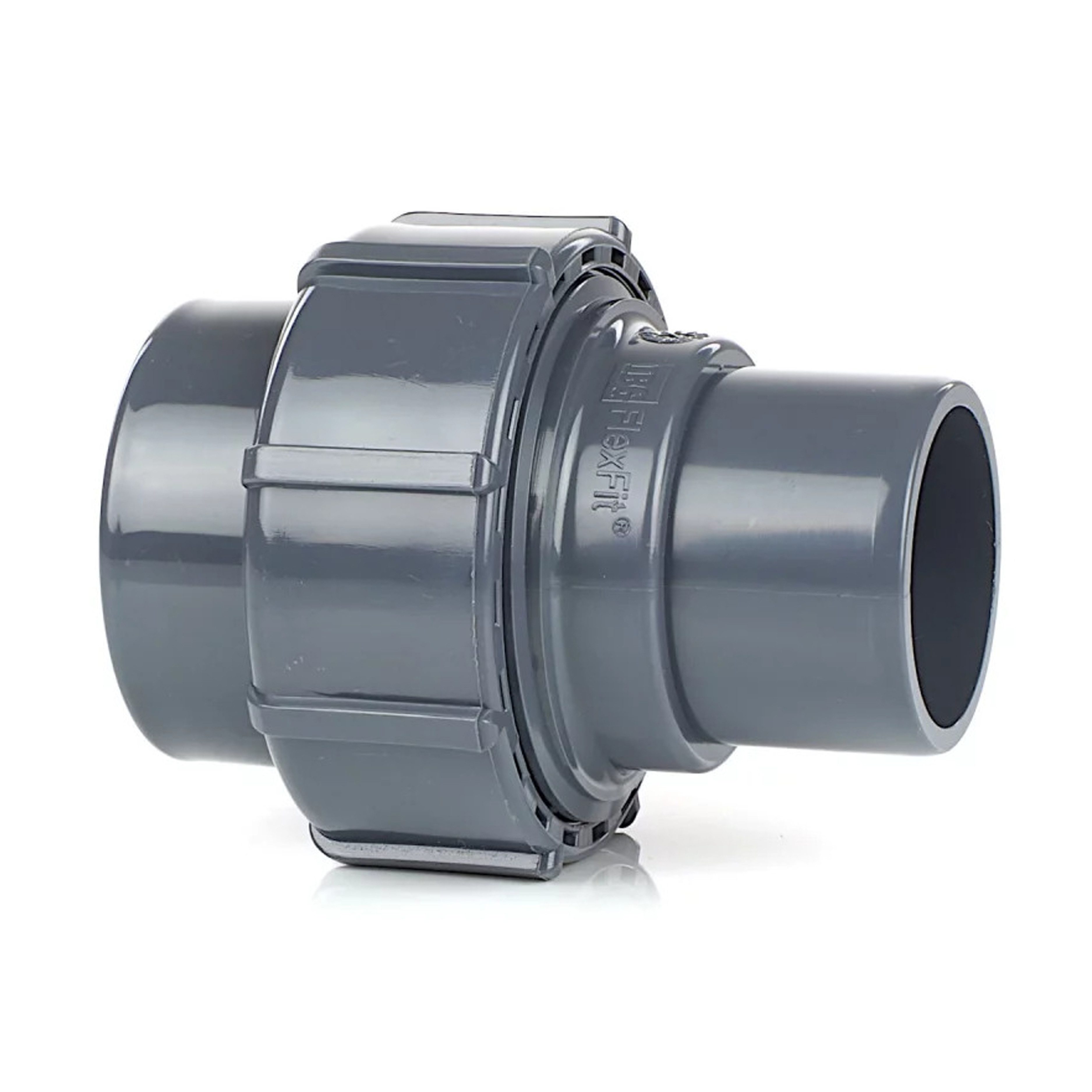 HAF Schlauchverbinder HAF PVC Flexfit Übergangsverschraubung 50mm Klemm x Klebestutzen PN4, (Max. Betriebsdruck 4 Bar (PN4), Für Verbindung von flexiblem Klebeschlauch), Klemmverbinder aus grauem PVC-U