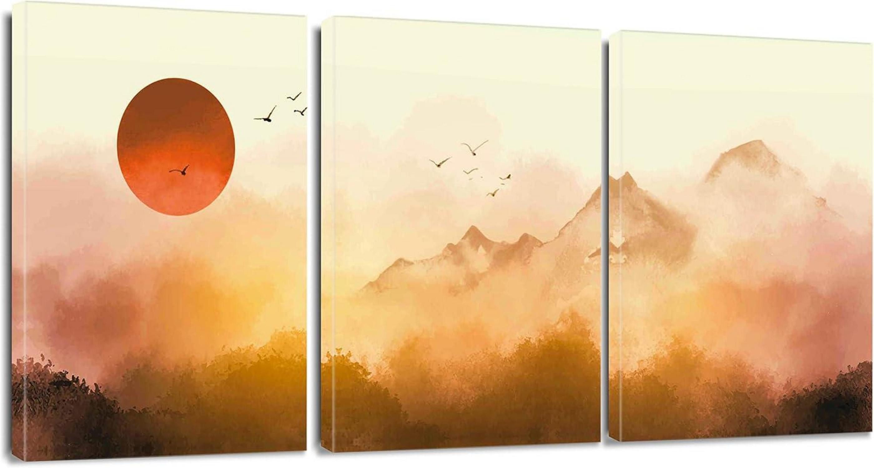 Mehrteilige Bilder Leinwandbild 3 Teilig Sonnenaufgang Nebel Wald 30x40 cm modern