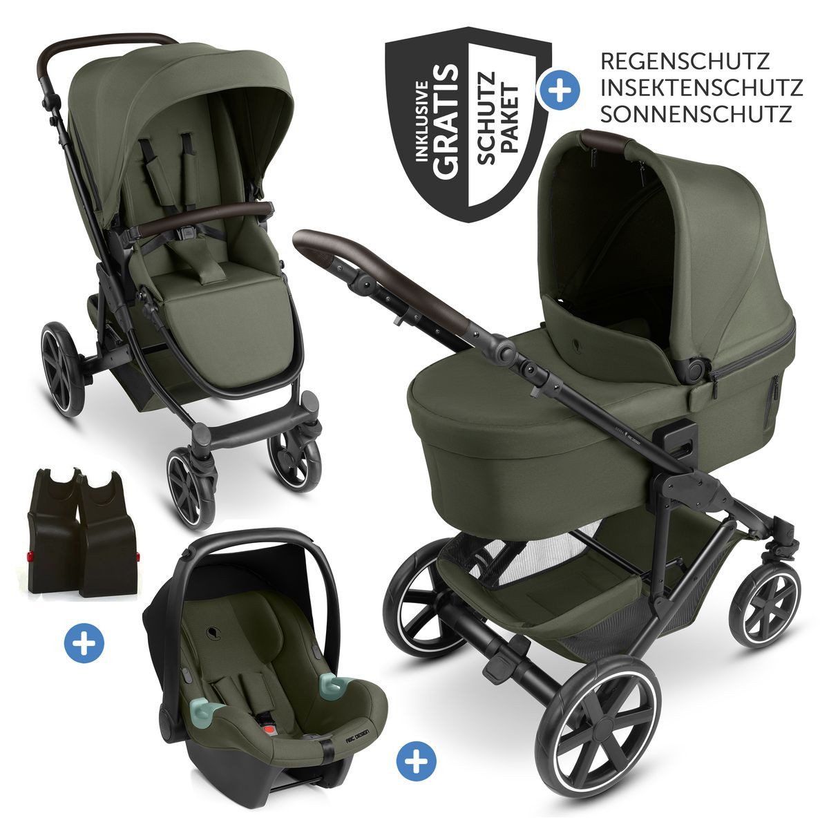 ABC Design Kombi-Kinderwagen Sierra 3in1 Set - Pea, Kinderwagen Buggy mit Babywanne, Babyschale, Sportsitz & Regenschutz