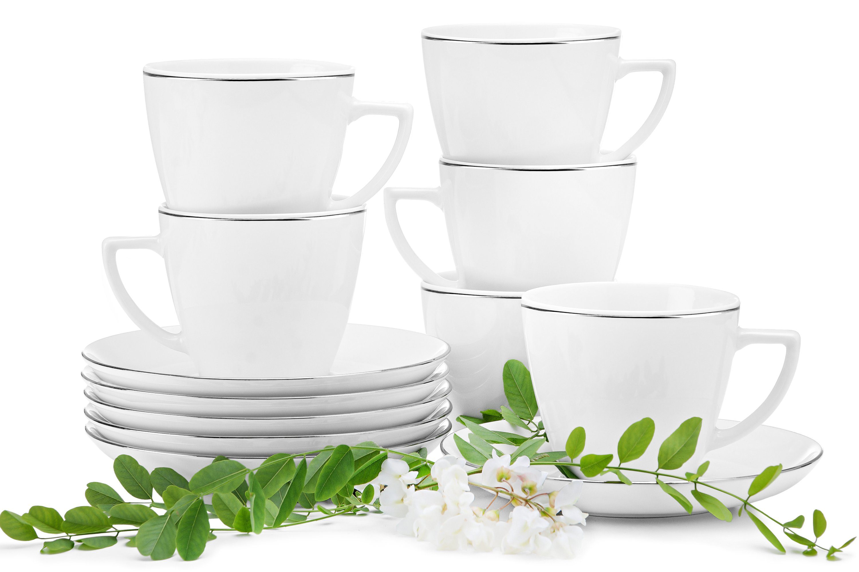 KONSIMO® Kaffeeservice BOSS Tassen & Untertassen (12-tlg), 6 Personen, Porzellan, rund, 350ml