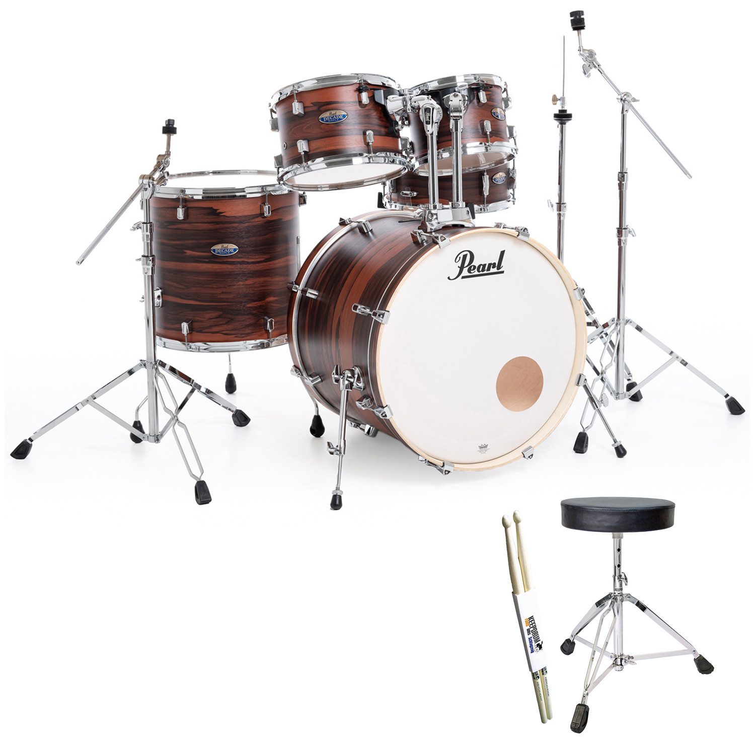 Pearl Drums Schlagzeug Pearl Schlagzeug Decade Maple 22 Zoll Matte Dark Walnut mit Zubehör,Fortgeschrittene, Schlagzeug, Zubehör-Set, Drumset