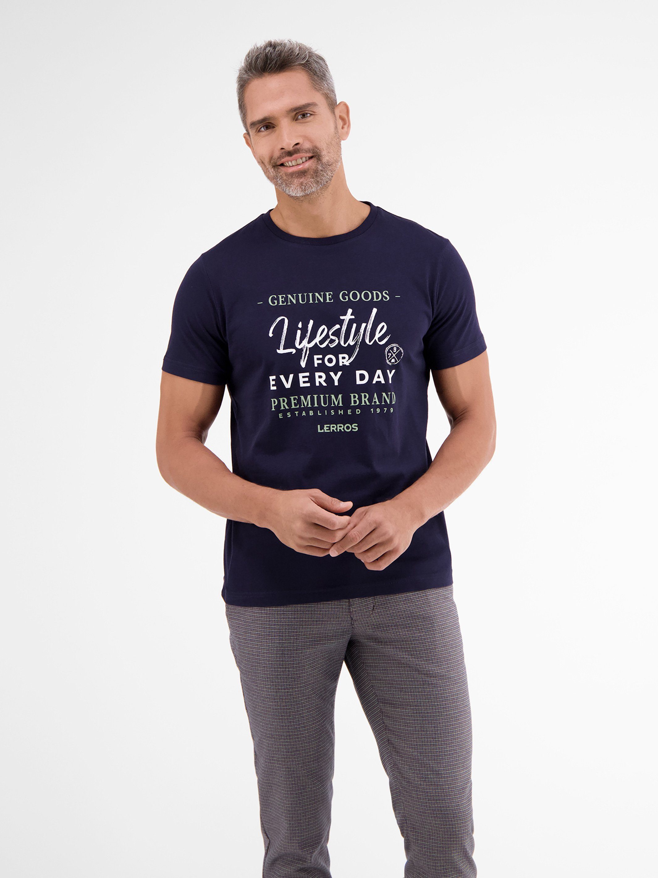 LERROS T-Shirt LERROS T-Shirt mit Frontprint NAVY