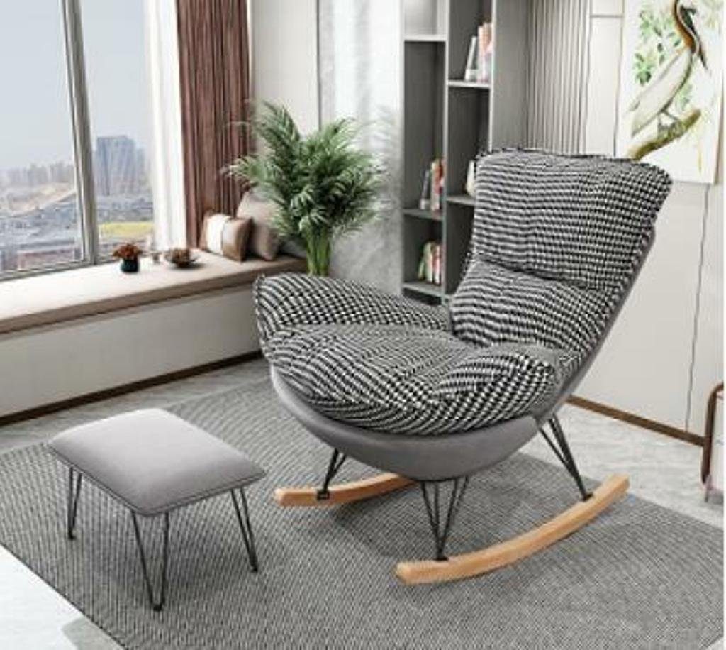 Einsitzer Designer Sofa Relax JVmoebel Hocker Weiß/Schwarz Stuhl Schaukelstuhl Textil Polster Club Sessel