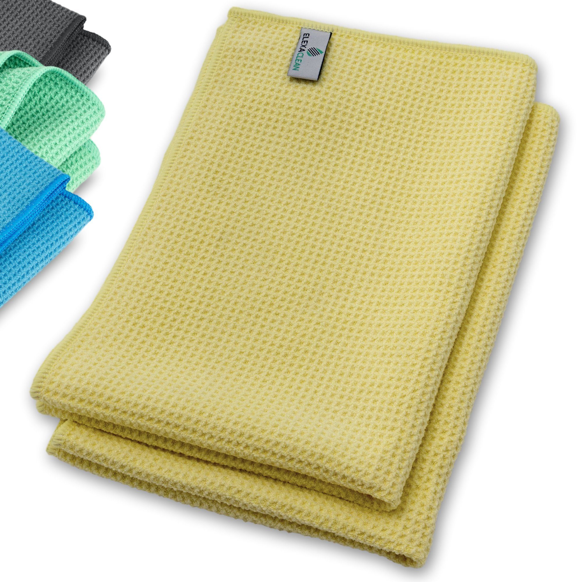 ELEXACLEAN Waffeltuch Trockentuch Mikrofasertuch (80% Polyester, 20% Polyamid, Set, 2-tlg., 60x40 cm, streifenfrei, fusselfrei, saugstark)