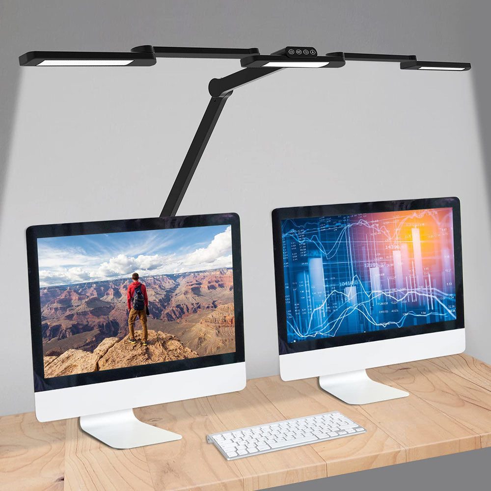 Lapamax LED Schreibtischlampe 105cm LED Tageslichtlampe mit Klemme, Intelligenter Lichtsensor, Dimmbar, LED, 5 Farbtemperaturen und automatische Dimmung, Memory-Funktion