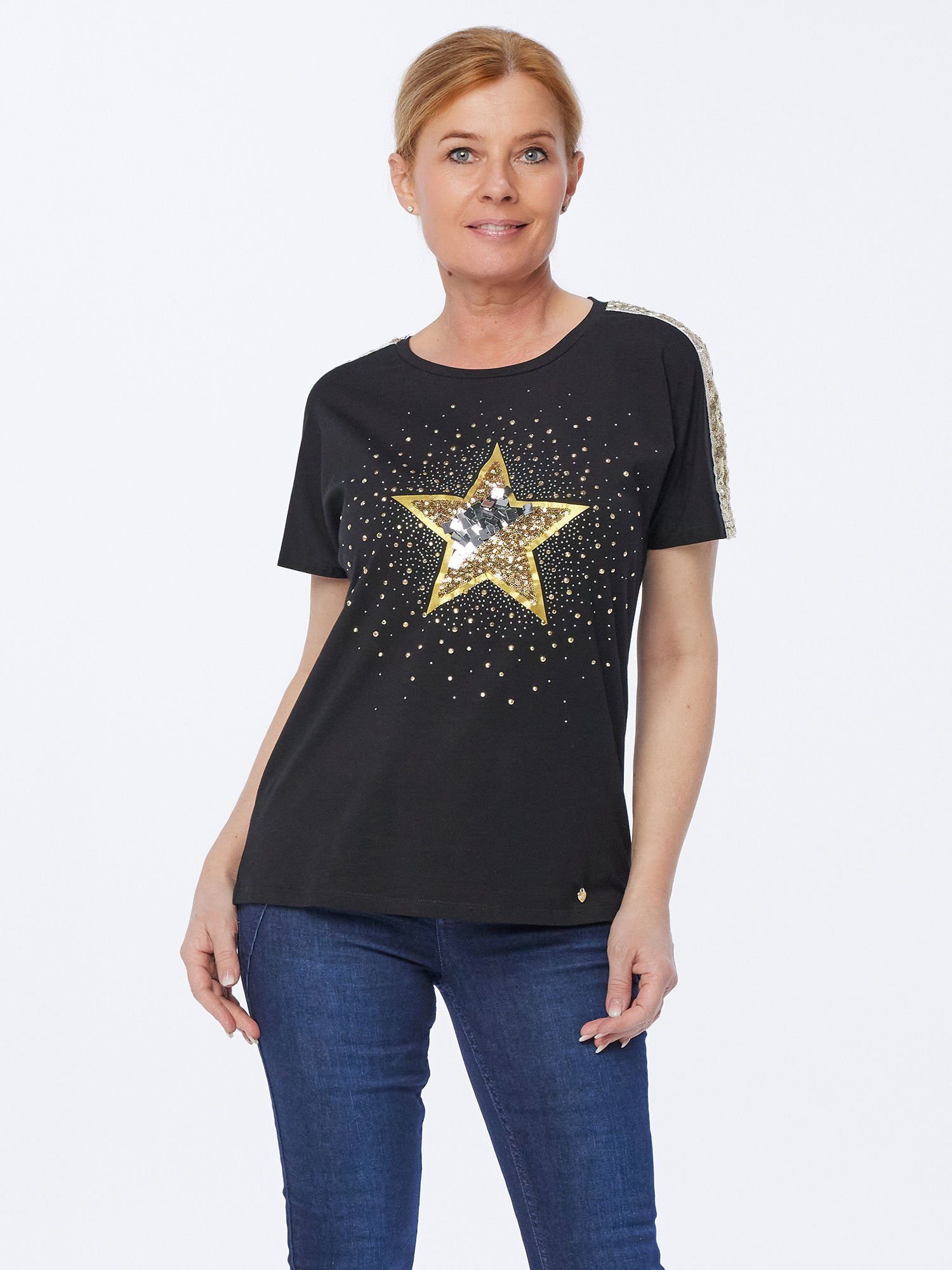 Christian Materne T-Shirt Kurzarmbluse schwarz Stern-Motiv mit