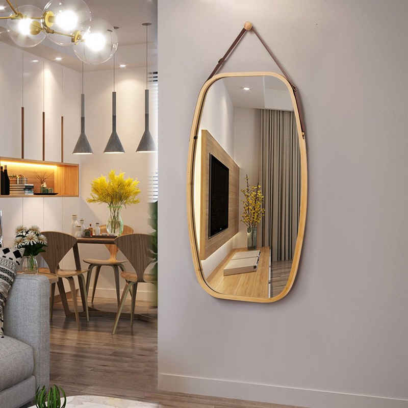COSTWAY Настенное зеркало, mit Bambus-Rahmen und verstellbarem Lederband