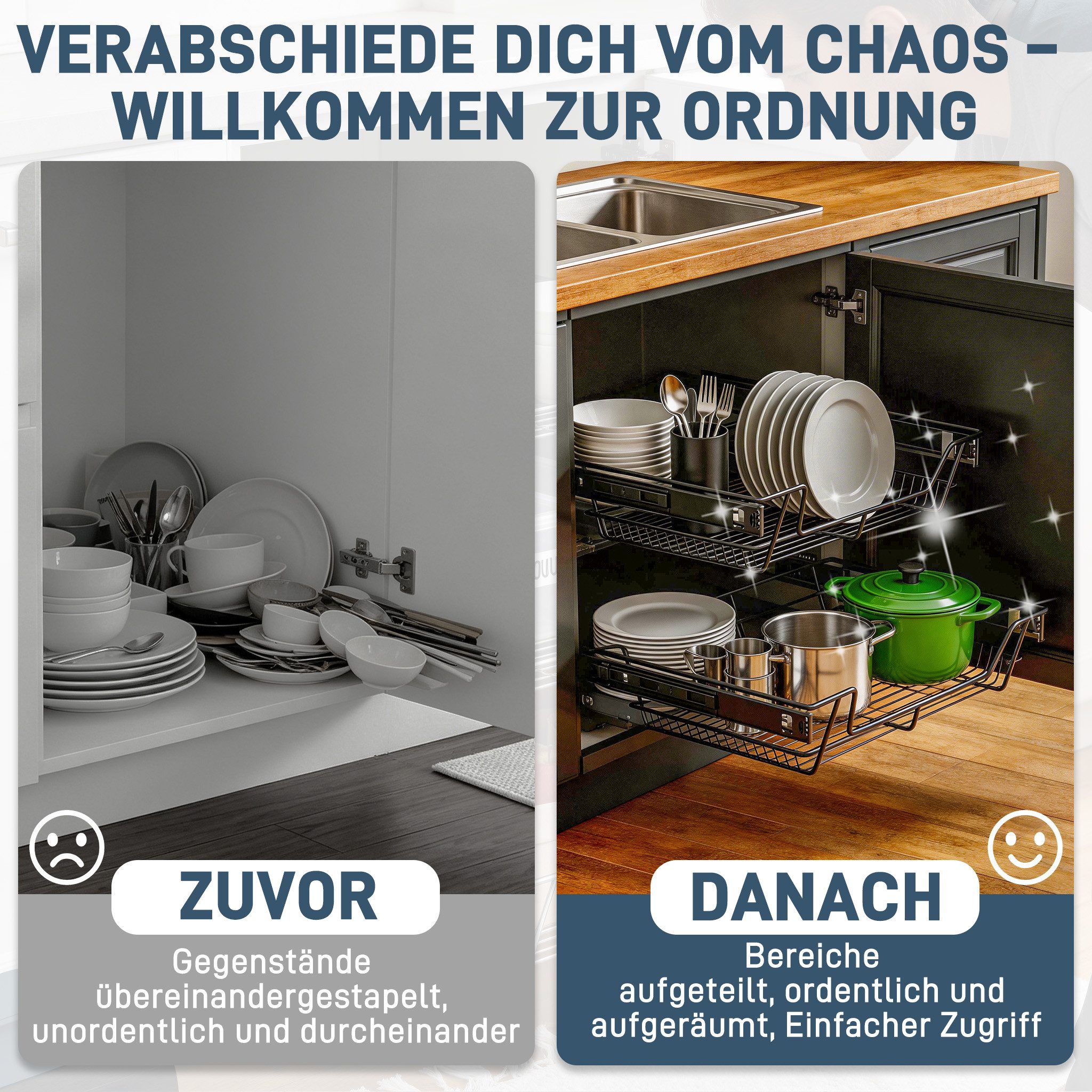 FIVMEN Schublade Teleskopschublade 2 Stück Ausziehbare Küchenschublade, Schlafzimmerschublade Küchen Regal, Silber/Schwarz