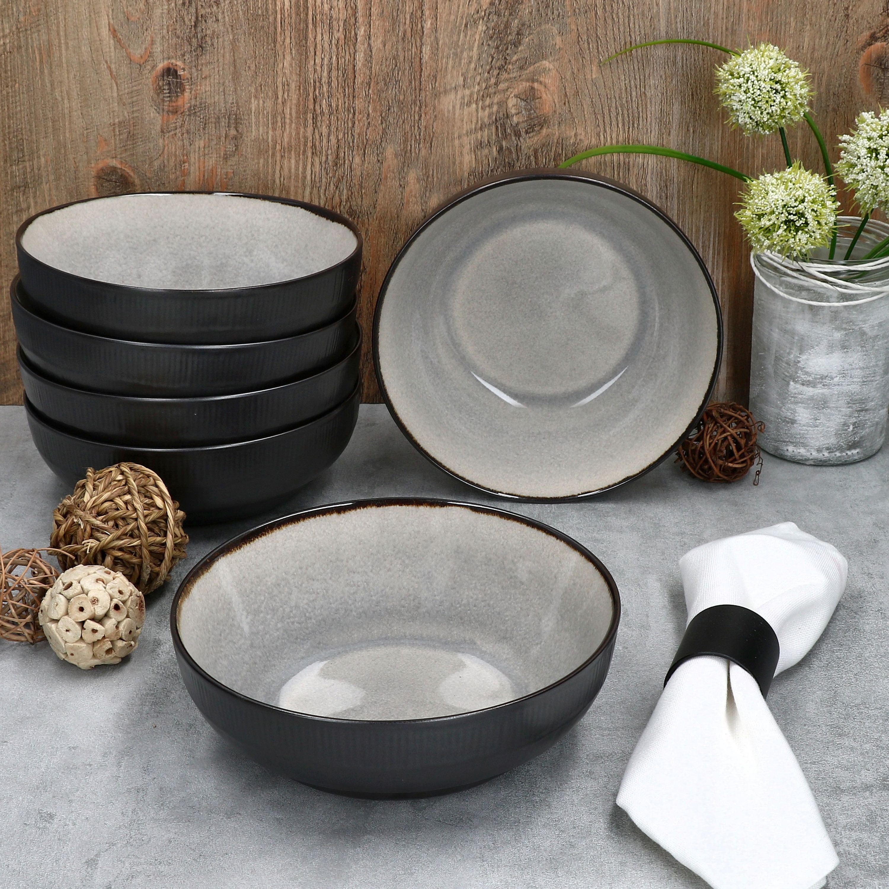 MamboCat Servierschale 6x Reactive Glaze Dark Cement Bowl-Schale 500ml Schüssel Grau, Steingut