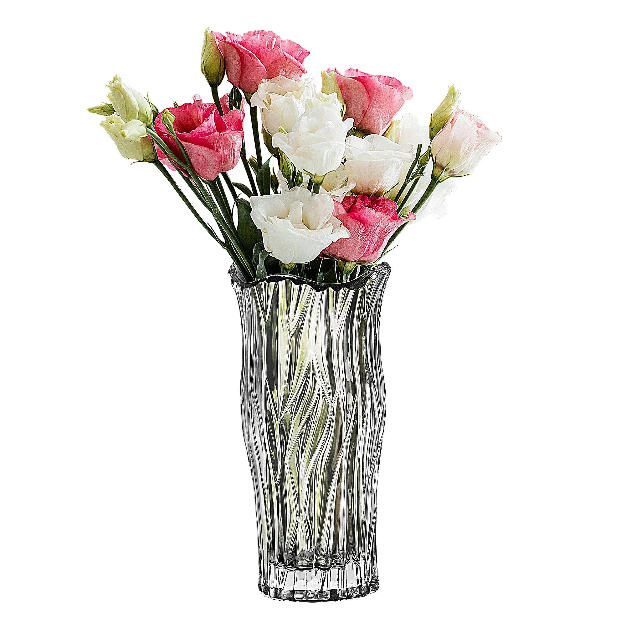 Homewit Tischvase Klare Glasvase Kristall dekorative Blumenvase floraler Grau