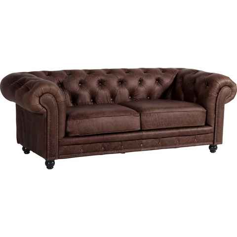 Max Winzer® Chesterfield-Sofa Old England, 2,5-Sitzer Ledersofa mit Knopfheftung & Ziernägeln, Breite 218 cm