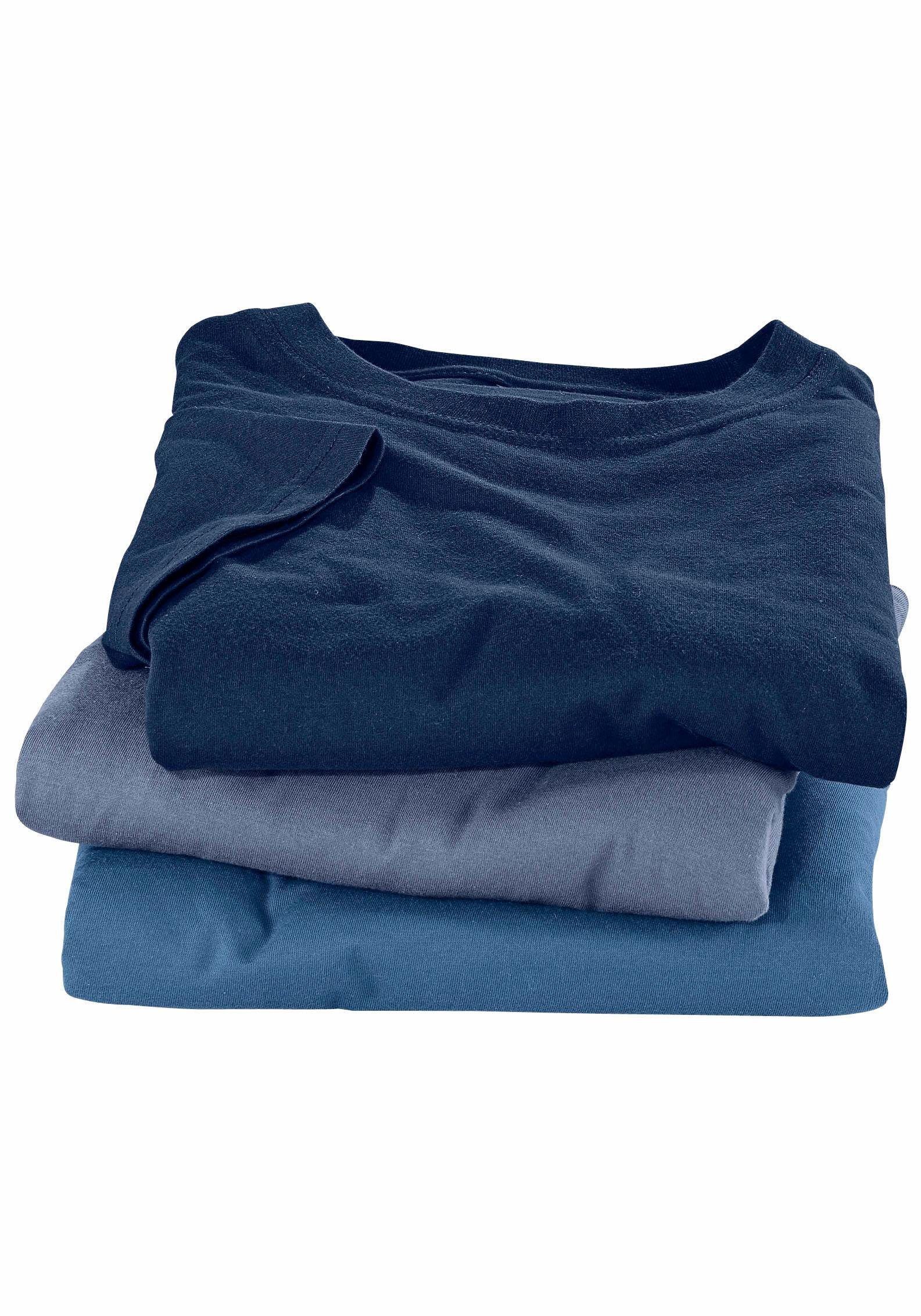 H.I.S T-Shirt (Packung, Baumwolle perfekt dunkelblau, als 3-tlg) graublau Unterziehshirt mittelblau, aus