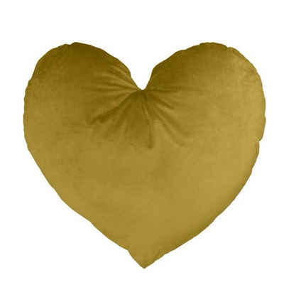 Overseas Zierkissen Kissen Herzform Ocker Gold Samt XL Modern 60 cm, Herzform