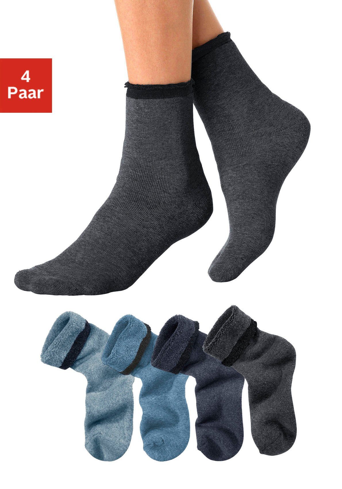 Lavana Kuschelsocken Damen Frotteesocken (Packung, 4-Paar, Gr. 35-38 bis 39-42) mit wärmendem Innenfrottee