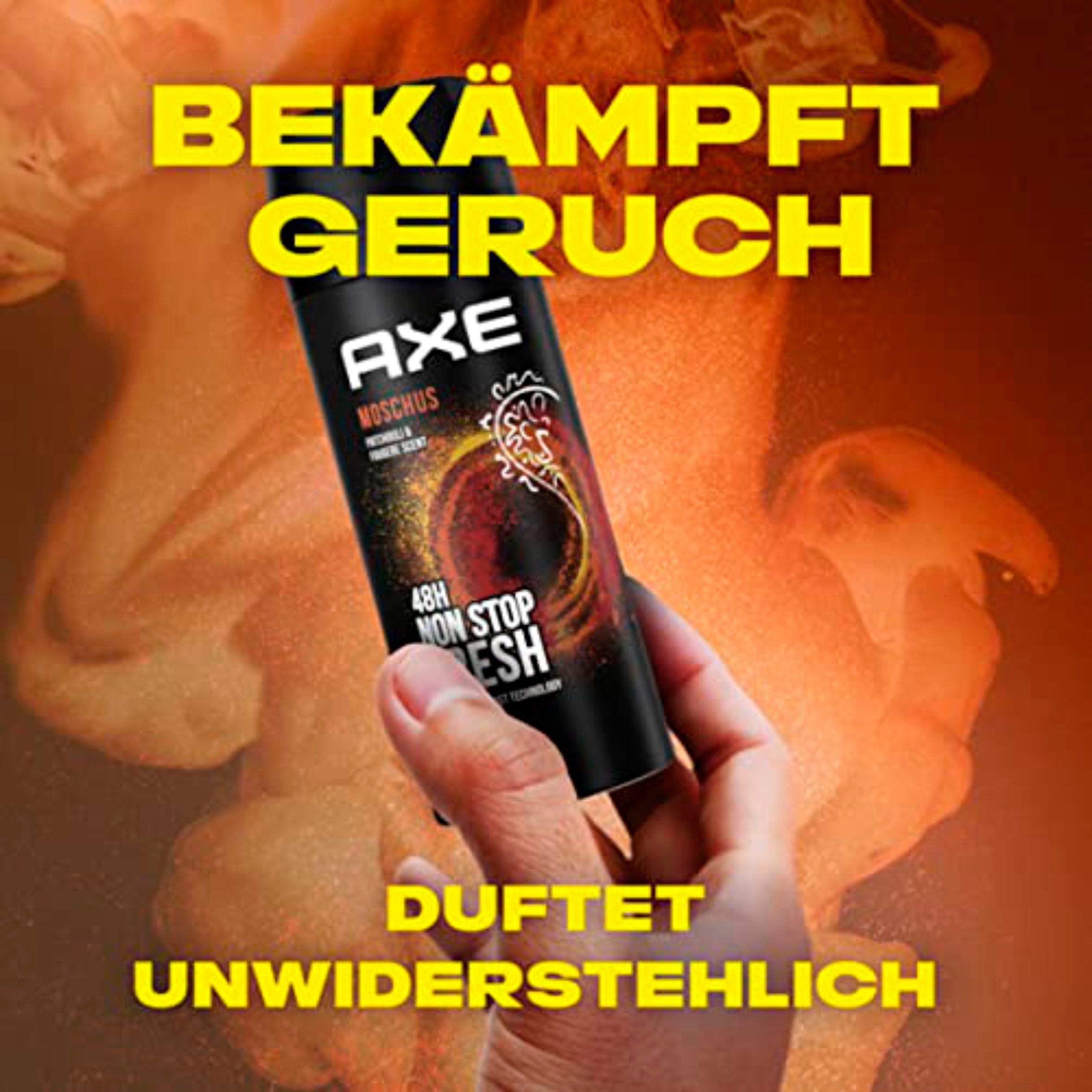 axe Deo-Spray 6x Axe Bodyspray Moschus ohne Aluminiumsalze - 150 ml (Musk), 6-tlg., bekämpft geruchsbildende Bakterien und unangenehme Gerüche – Bild 4 von 5