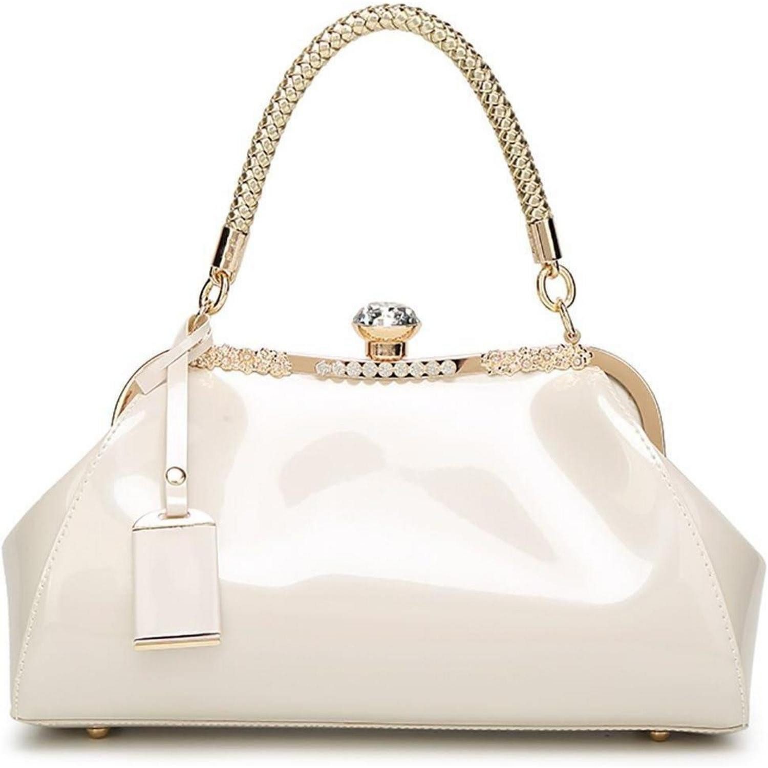 LuxusKollektion Handtasche Handtasche Damen Umhängetasche PU Lackleder Hochzeit Cremeweiß