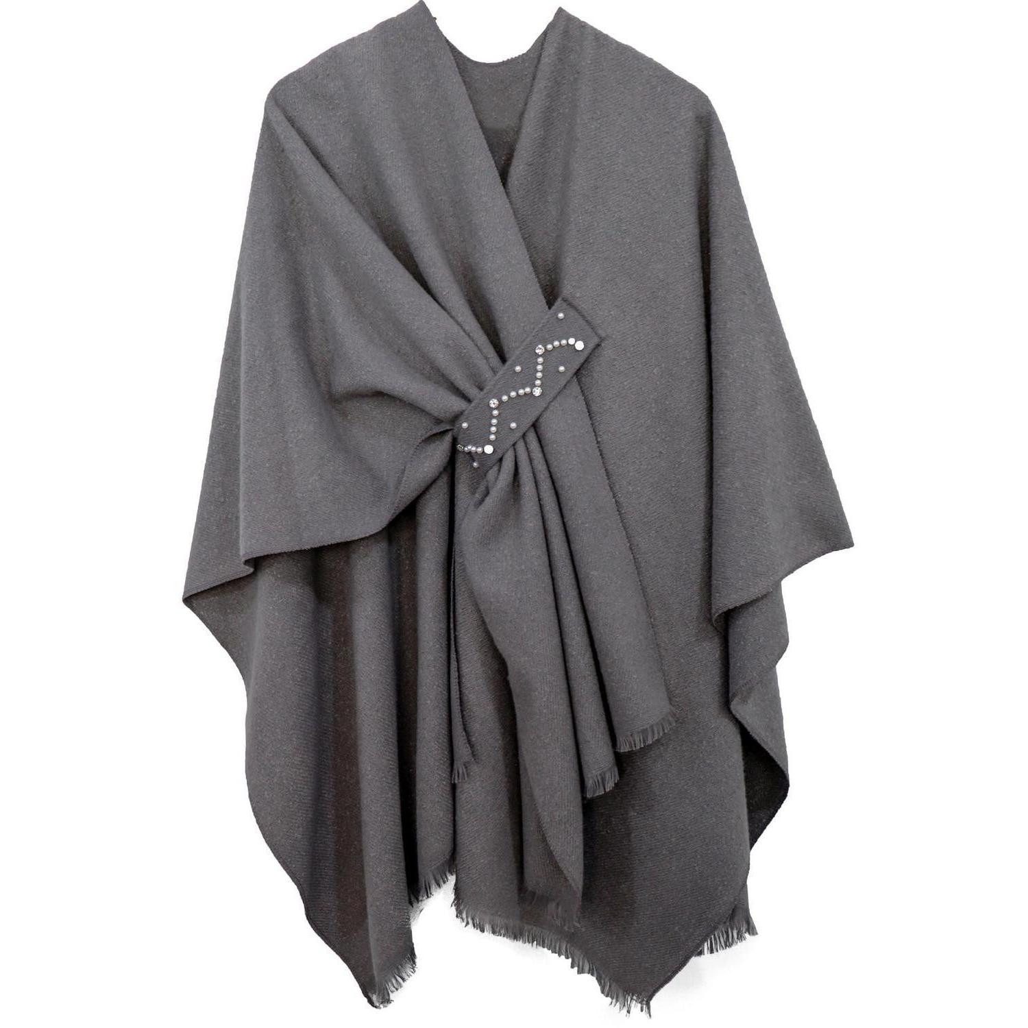 LuxusKollektion Strickschal Poncho Damen Strick Cape Grau Einheitsgröße, (1-St)