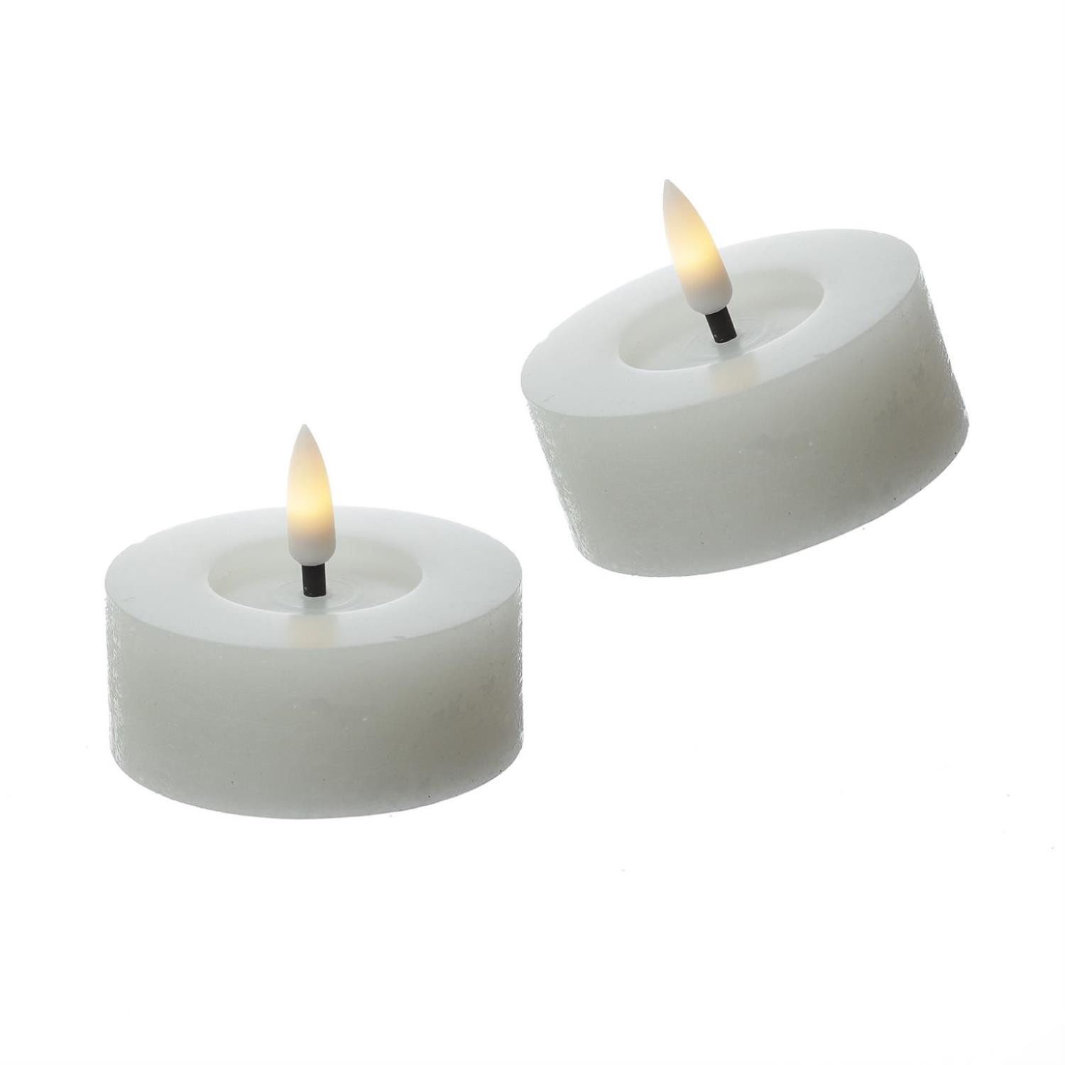 LED-Kerze LED Maxi Teelichter Lina Rustik Optik Echtwachs D: 7cm weiß 2er Set
