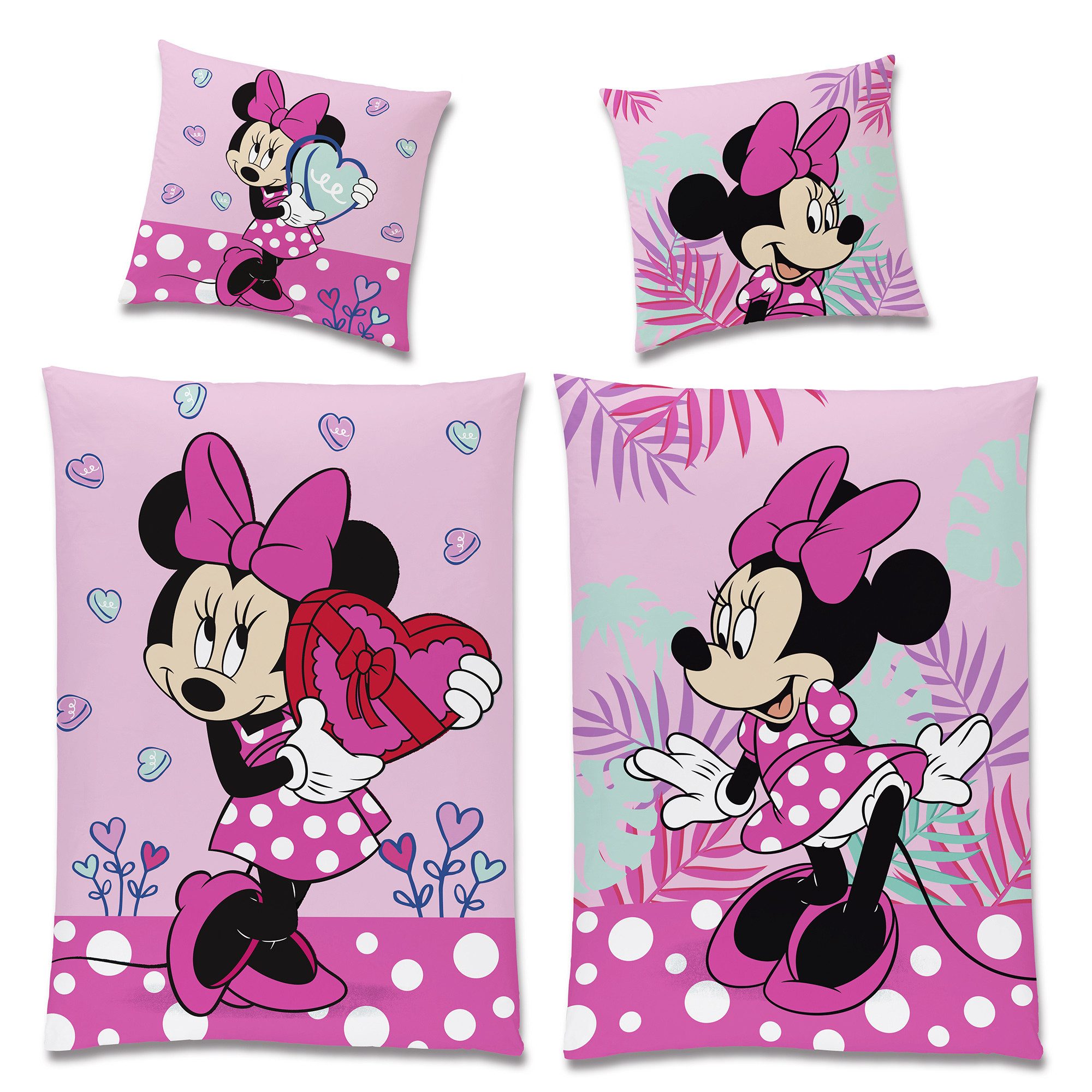 BERONAGE Kinderbettwäsche Minnie Mouse Herz Bettwäsche Biber / Flanell, Baumwolle, 2 teilig, 135x200 + 80x80 cm – Bild 4 von 5