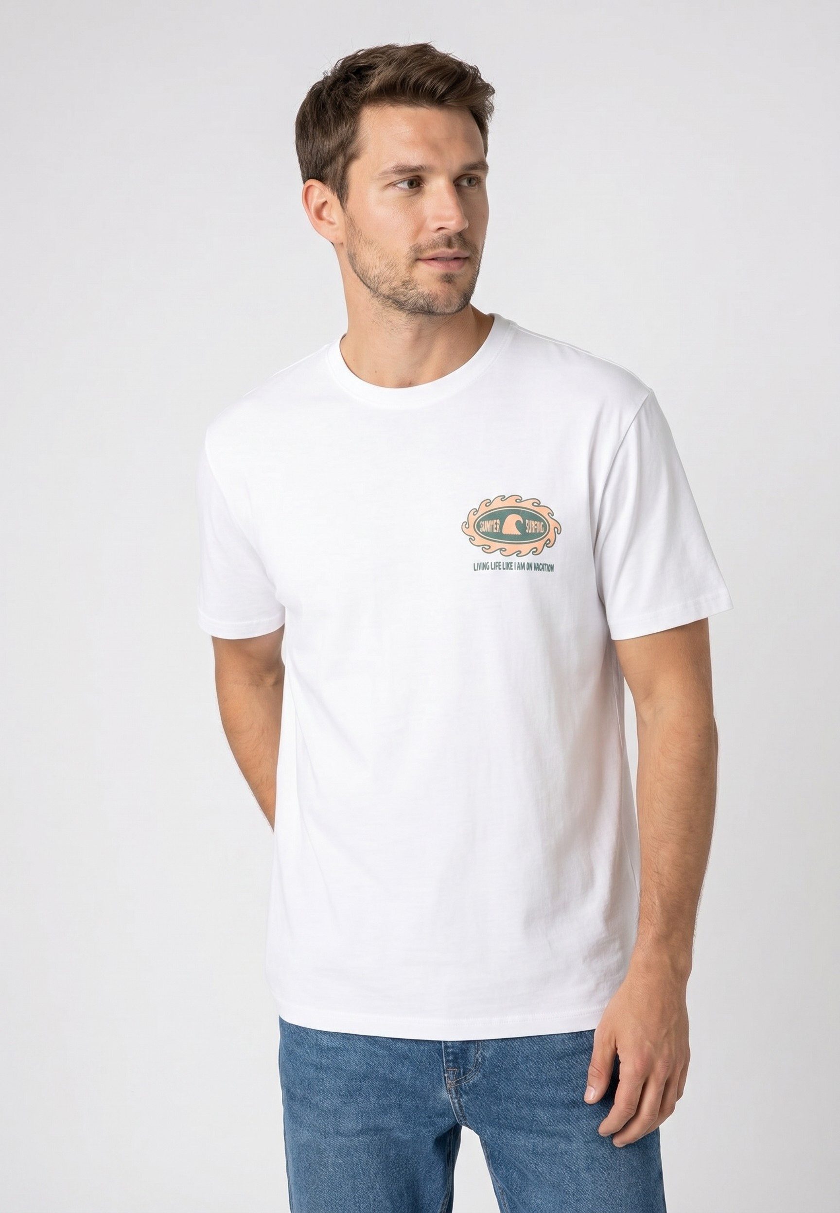 SUBLEVEL T-Shirt Herren T-Shirt mit Beach-Prints Relaxed-Fit Shirt, Druck auf Vorder- und Rückseite