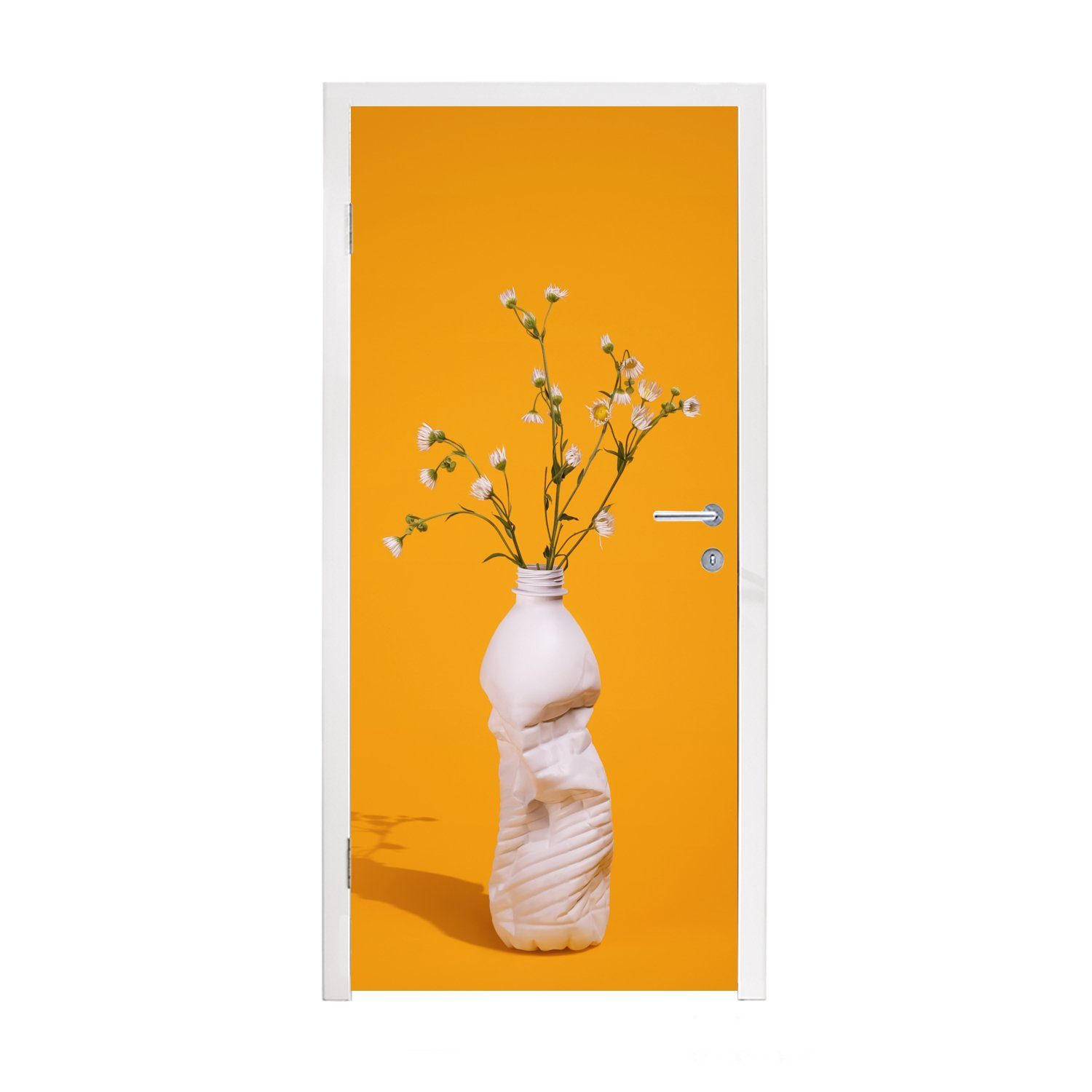 MuchoWow Türtapete Flasche - Blumenstrauß - Gelb, Matt, bedruckt, (1 St), Fototapete für Tür, Türaufkleber, 75x205 cm