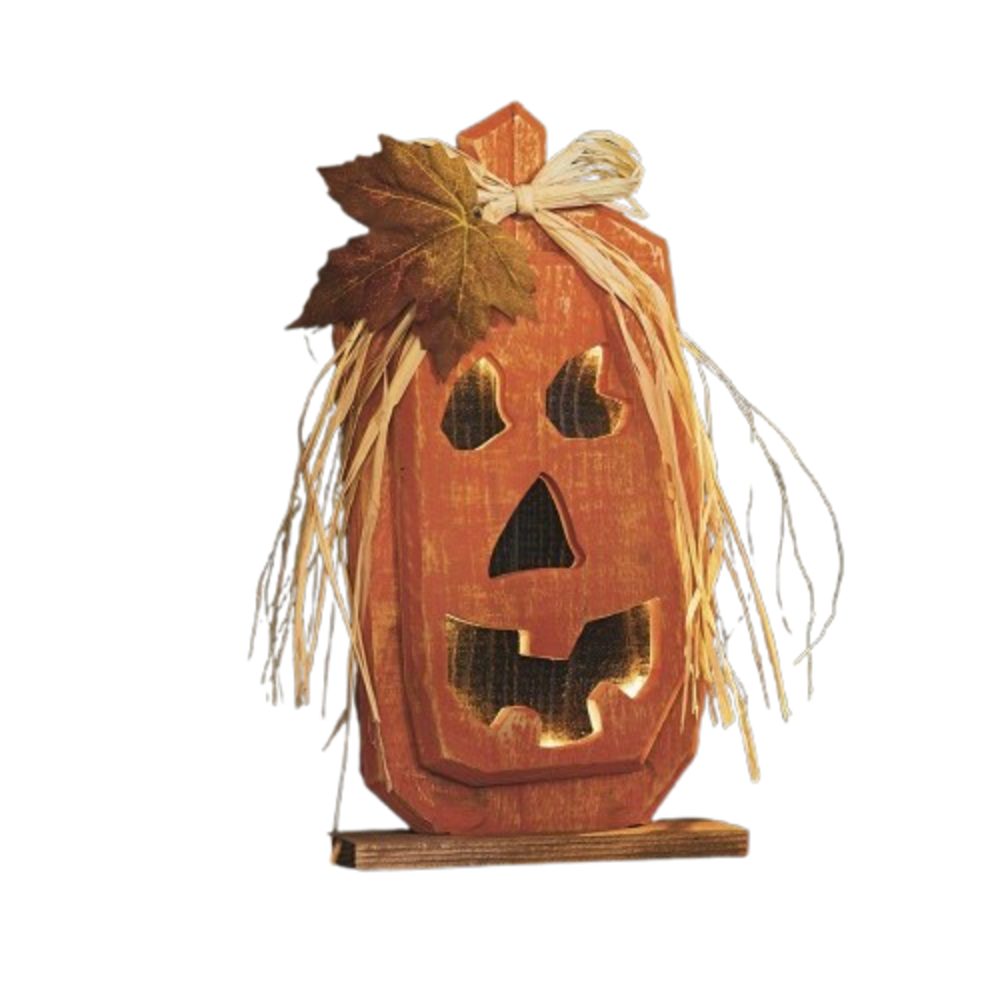 Home-trends24.de LED Dekofigur Kürbis LED-Deko Holz Halloween Pumkin Figur Orange 33 cm
