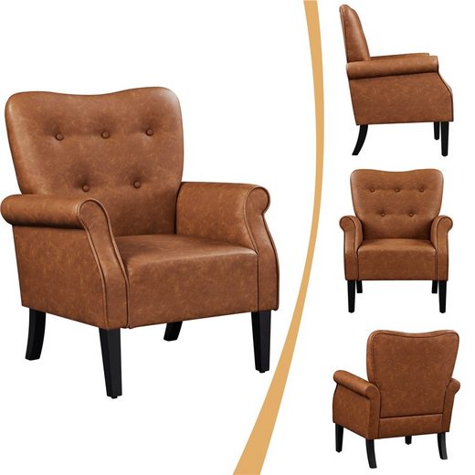 YAHEETECH Ohrensessel, Relaxsessel Loungesessel Cocktailsessel mit Holzbeinen Kunstleder Braun