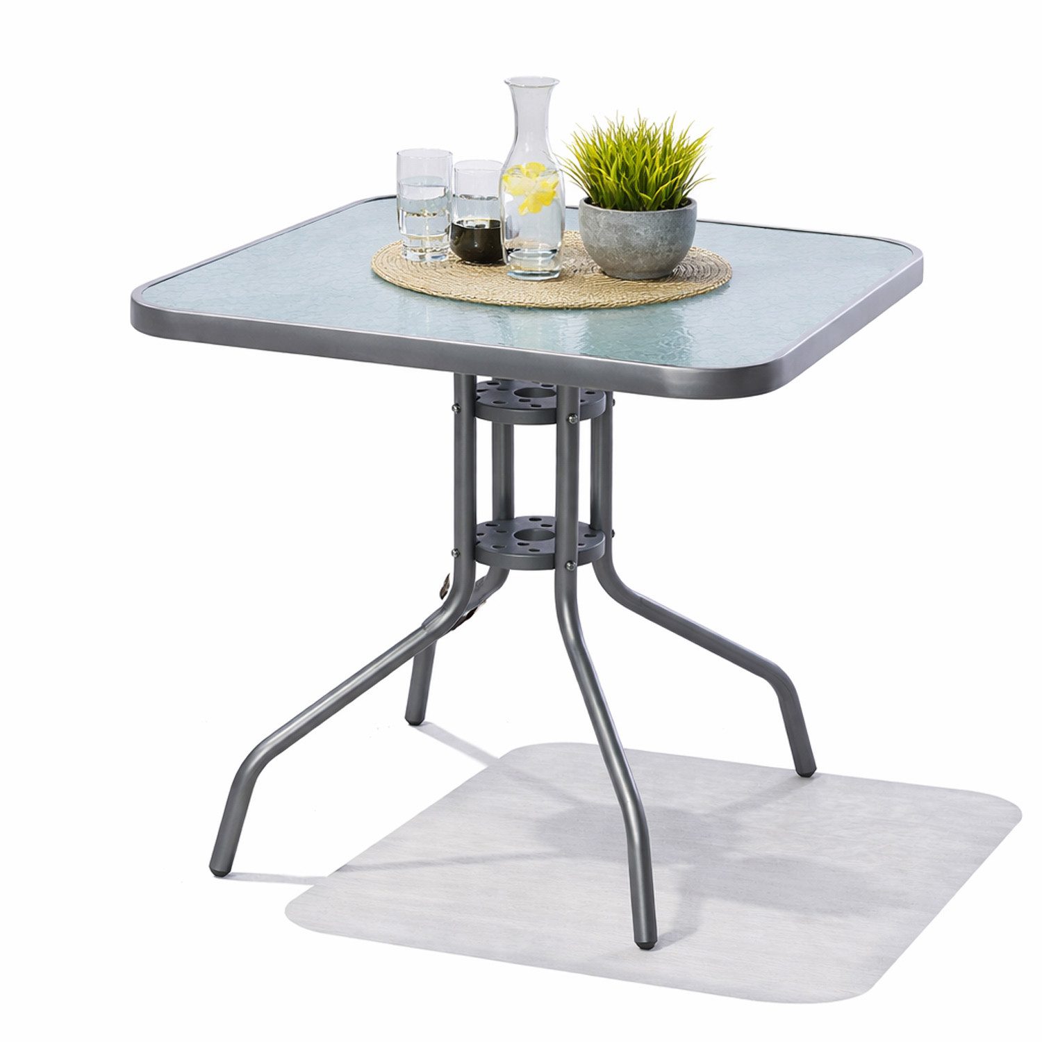 Mojawo Küchentisch Bistrotisch Balkontisch Gartentisch Tisch Silber Glas Metall 60x60cm