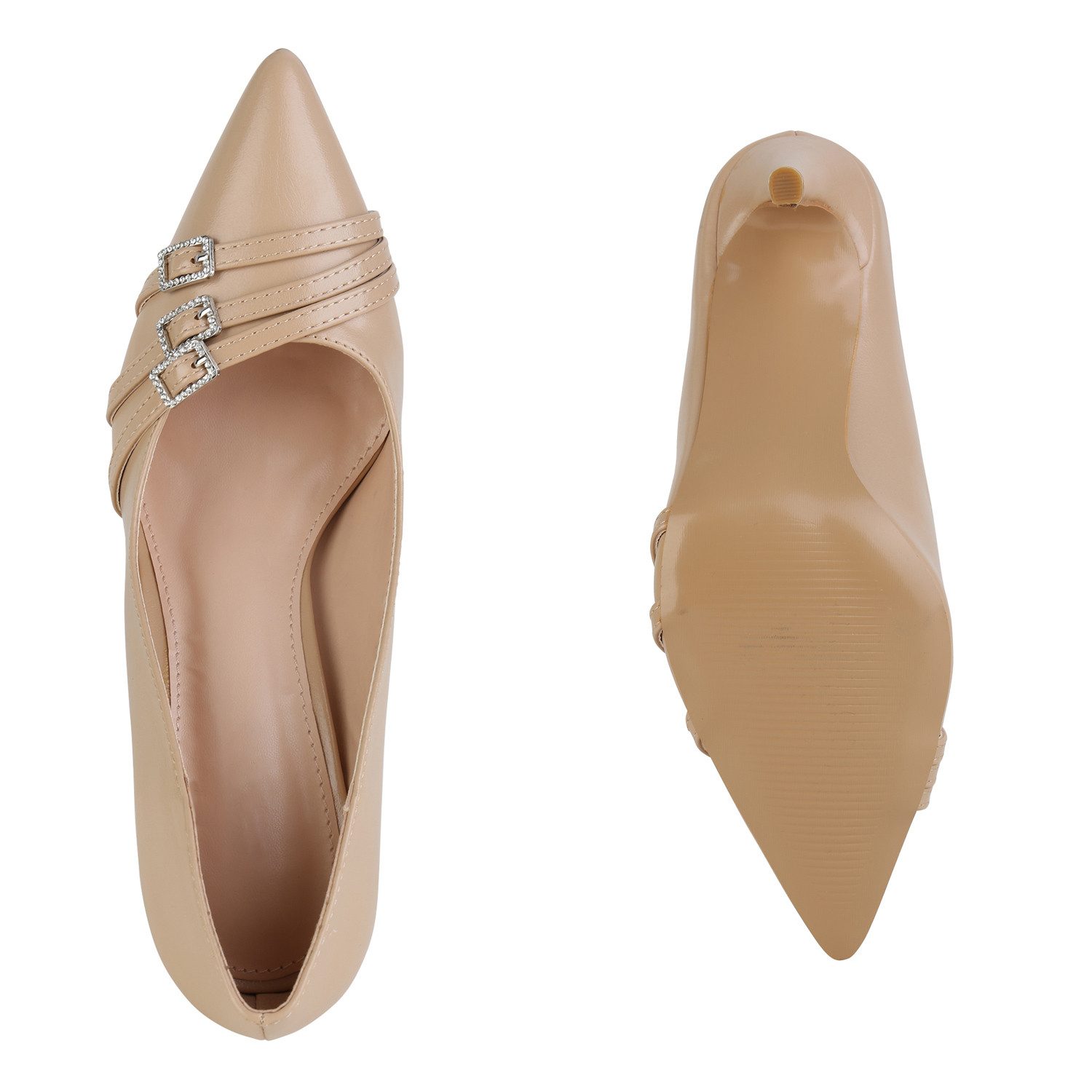 VAN HILL 841483 Pumps Damen Spitze Pumps Stiletto Absatzschuhe Schnallen Strass