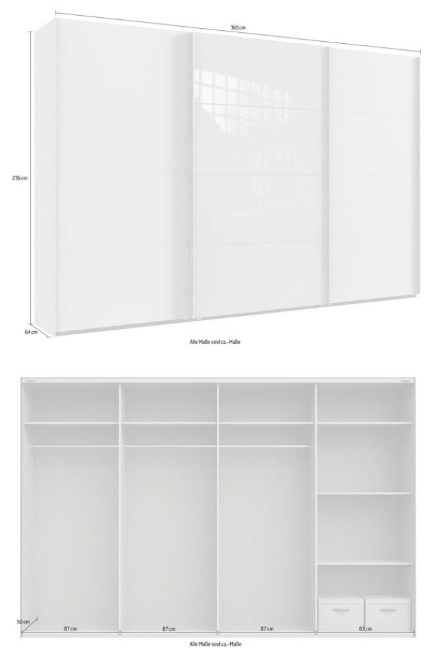 Wimex Kleiderschrank Stockholm (Norderstedt, 1-St., Schwebetürenschrank) 360x64x236cm graphit / Grauglas